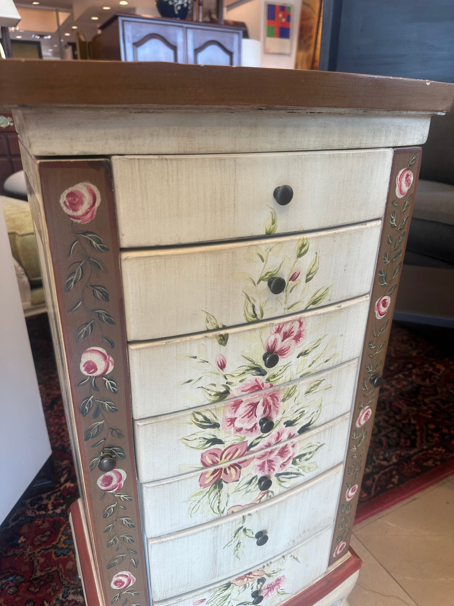 Floral Painted Jewelry Cabinet (01401N)