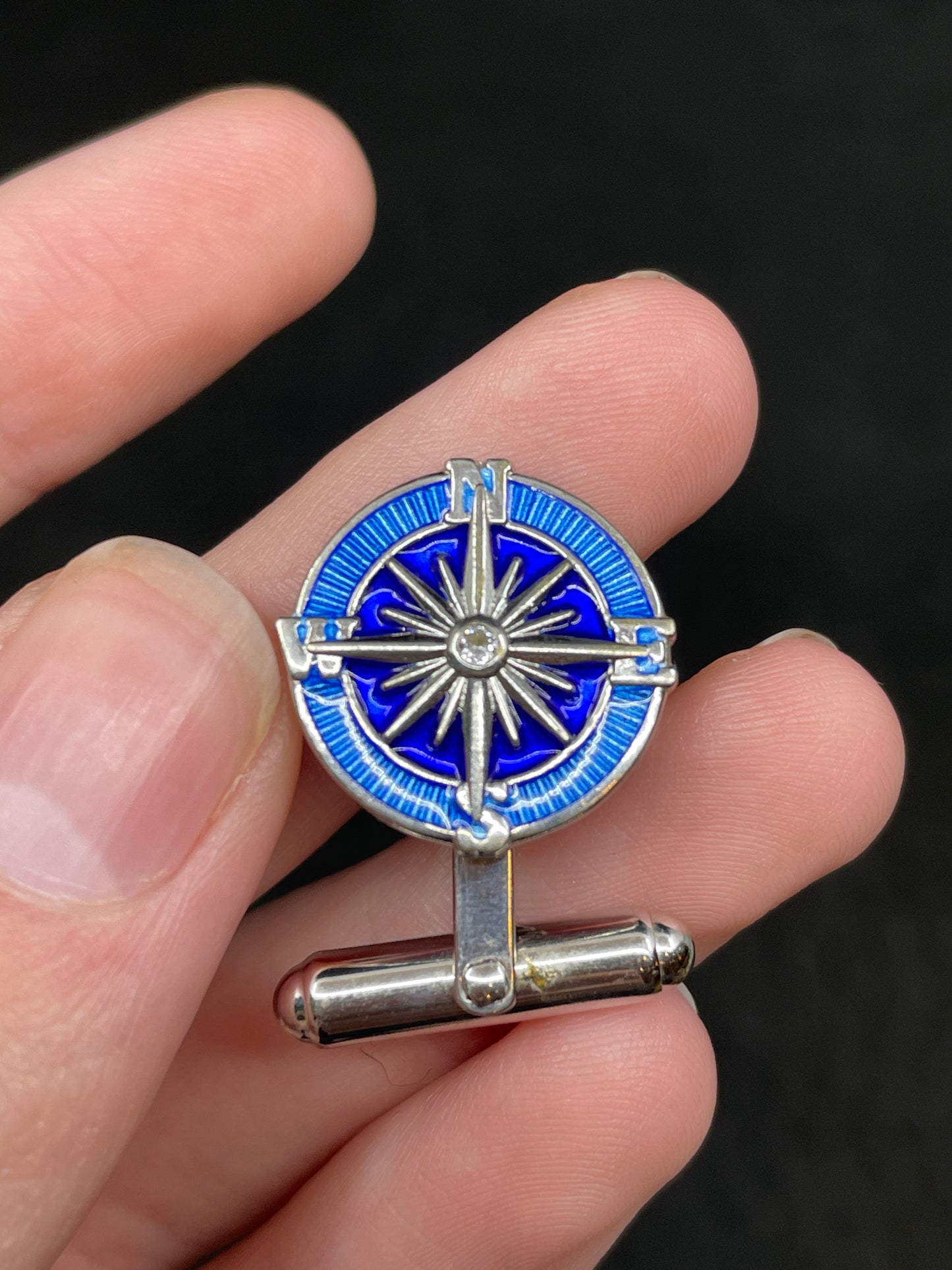 Nicole Barr Compass Cufflinks, Enamel and Sterling (01401S)
