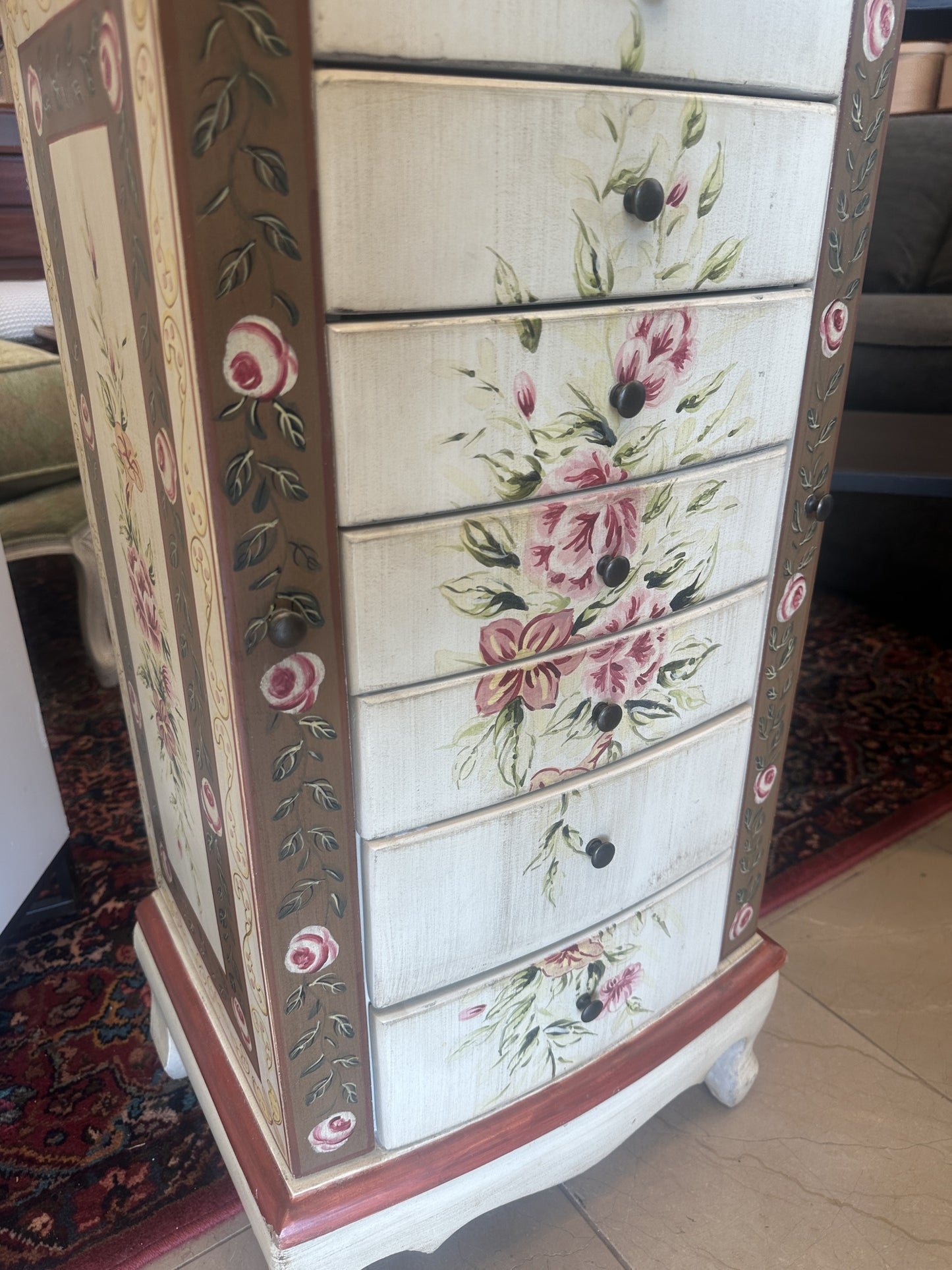 Floral Painted Jewelry Cabinet (01401N)