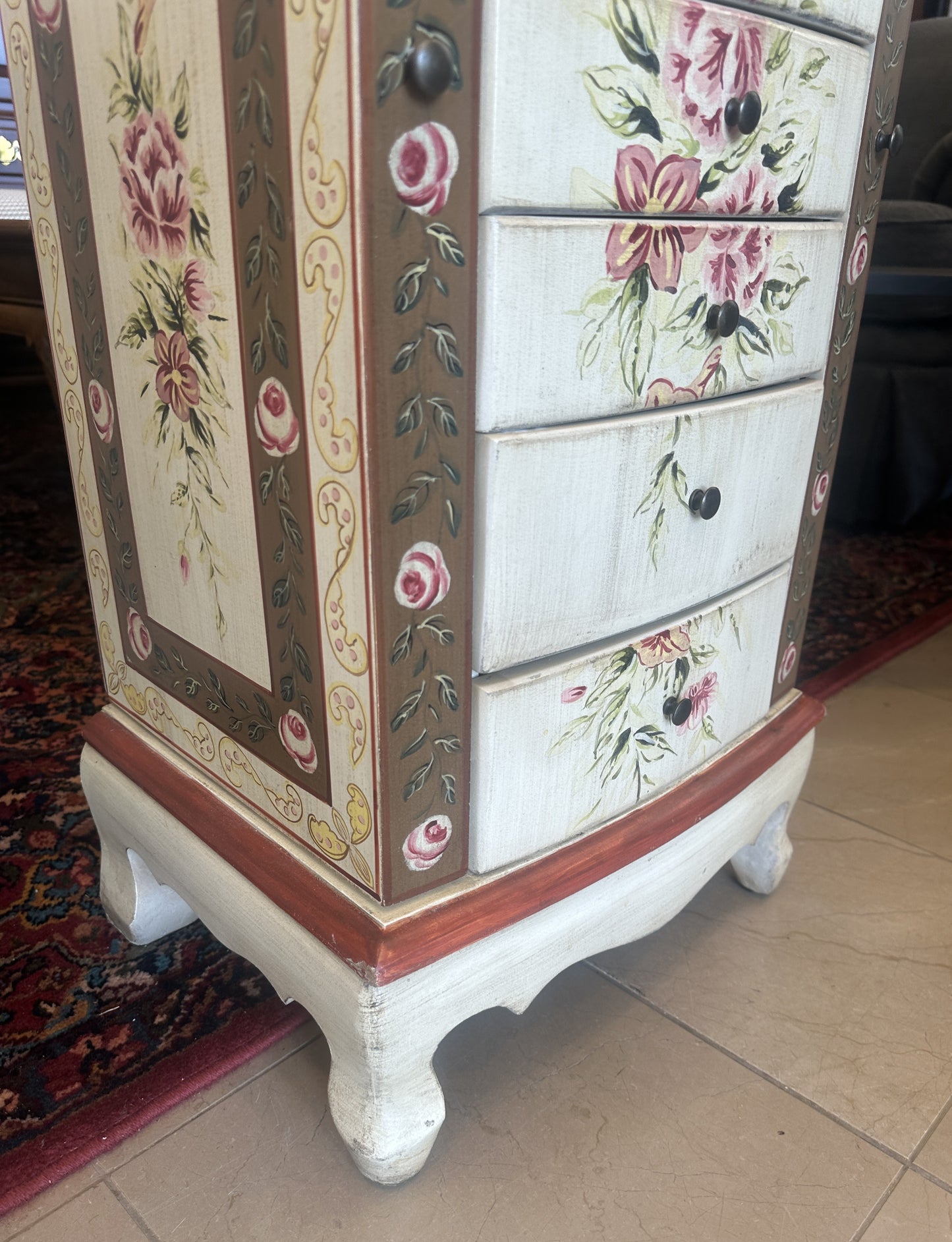 Floral Painted Jewelry Cabinet (01401N)