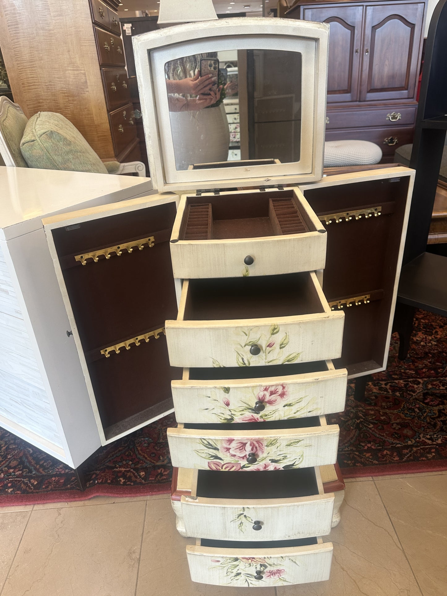 Floral Painted Jewelry Cabinet (01401N)
