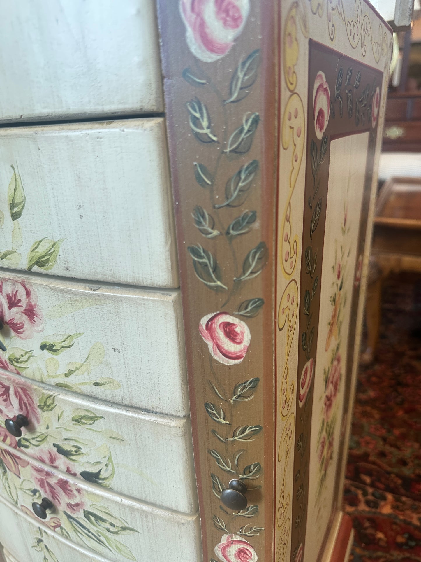 Floral Painted Jewelry Cabinet (01401N)