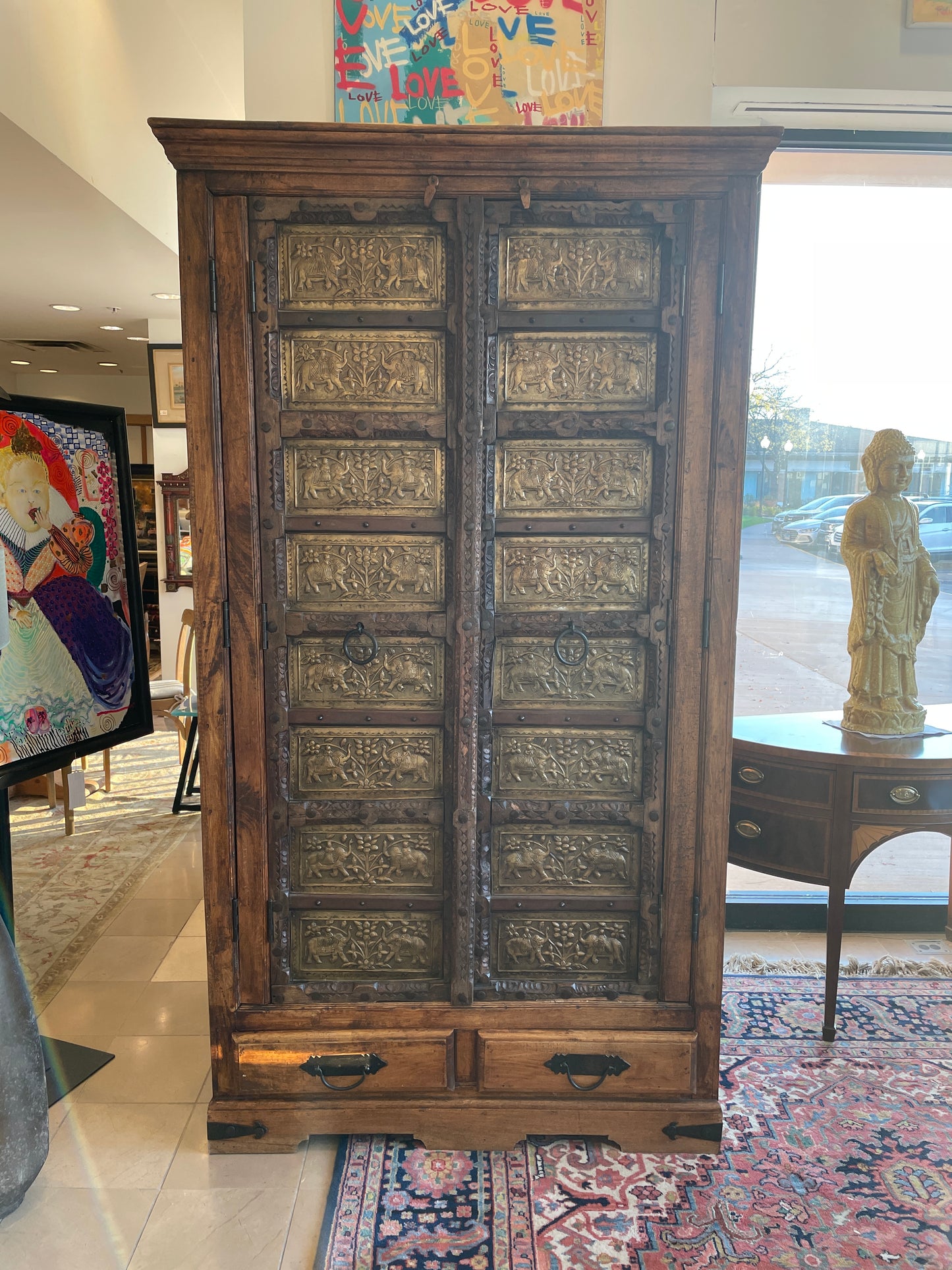 Antique Indian Brass Entry Door Pantry/Cabinet AS IS (0HI002)