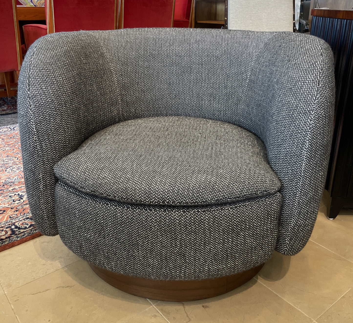 CB2 "Muir" Gray Woven Swivel Chair (Two available 0LG00Z and 0LG010)
