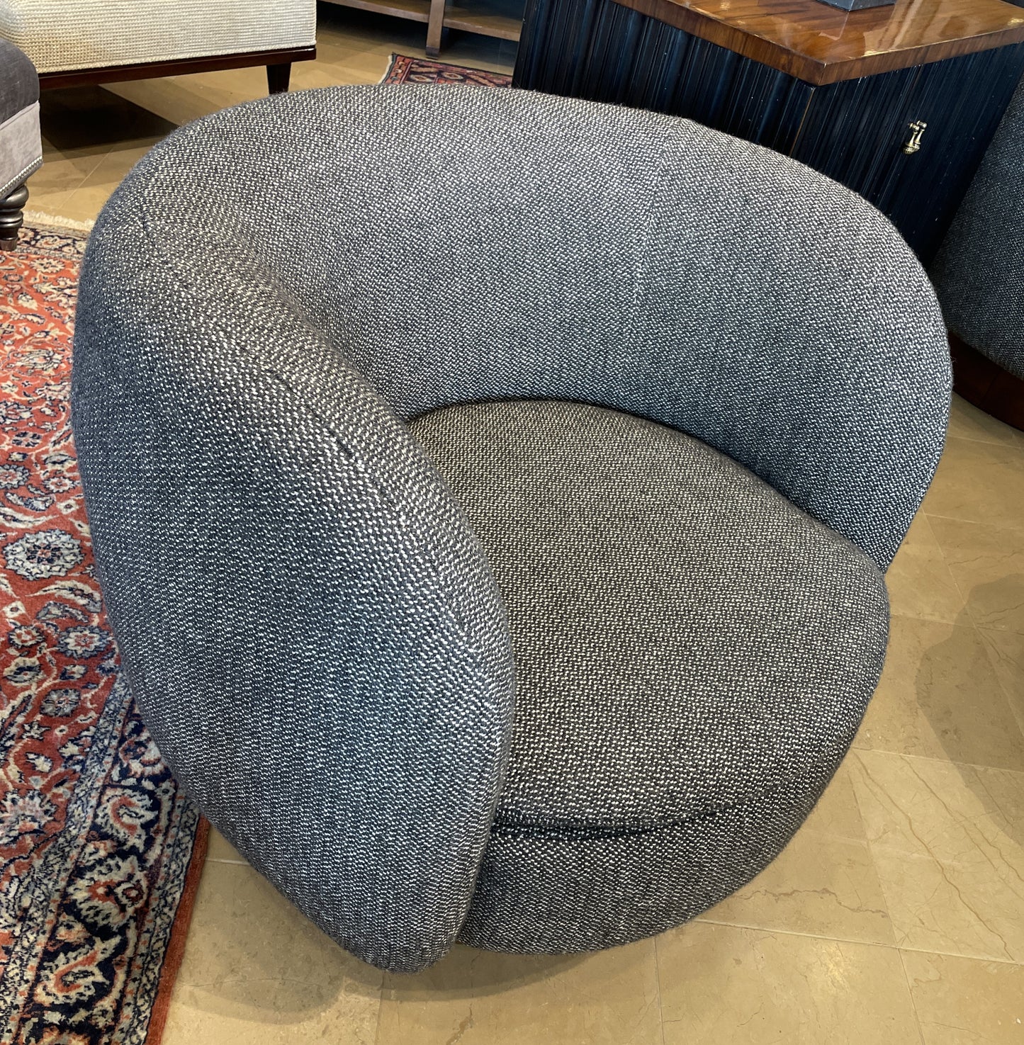 CB2 "Muir" Gray Woven Swivel Chair (Two available 0LG00Z and 0LG010)