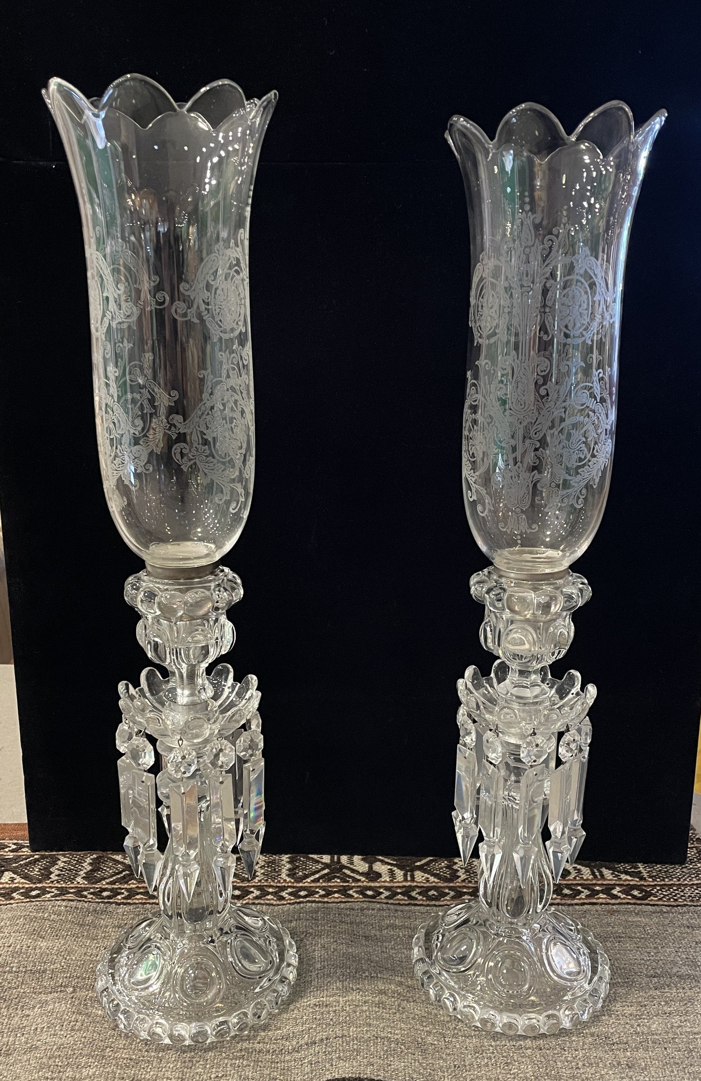 Baccarat Medallion Hurricane Candelabras, a pair (0P3001)