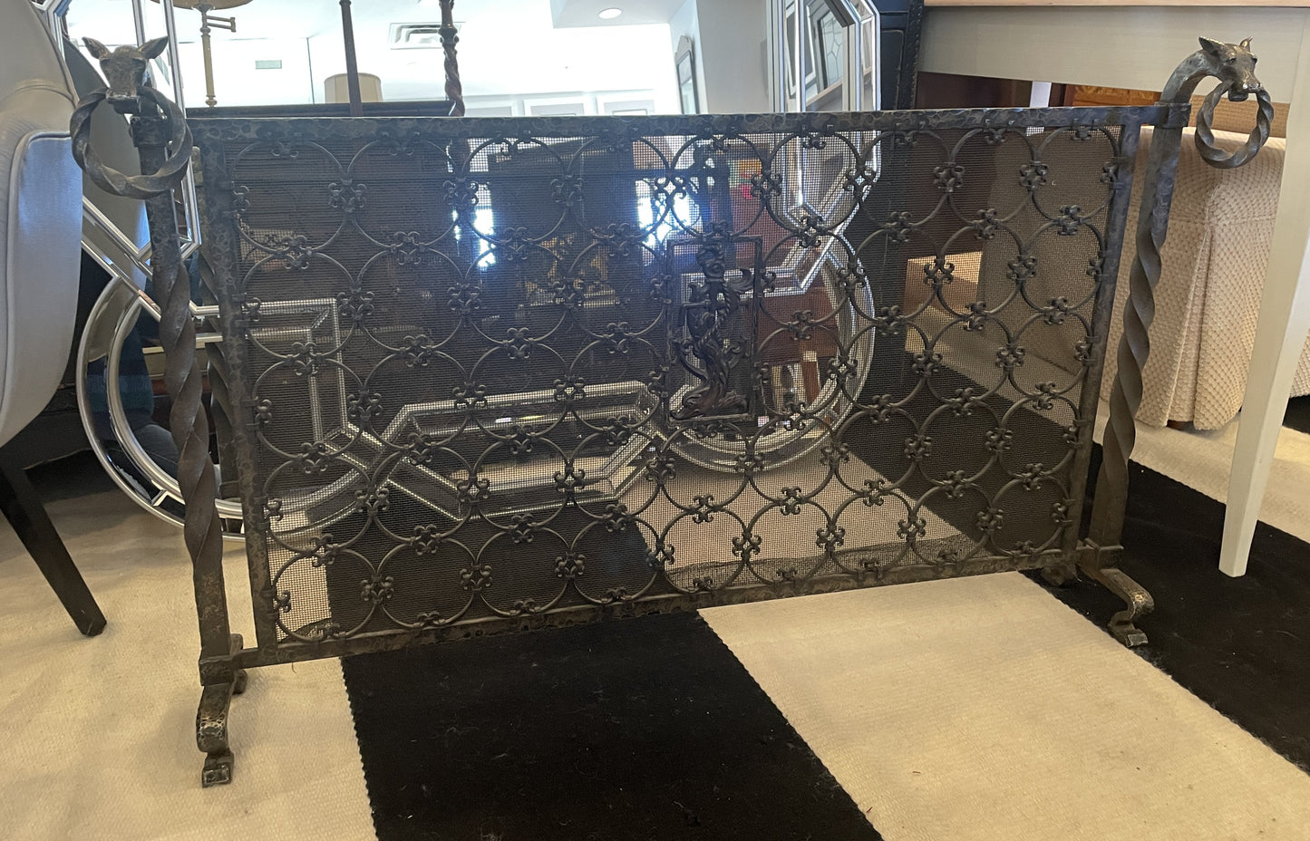 Forged Iron Figural Fireplace Spark Screen with Dragon Detail (0HP005)