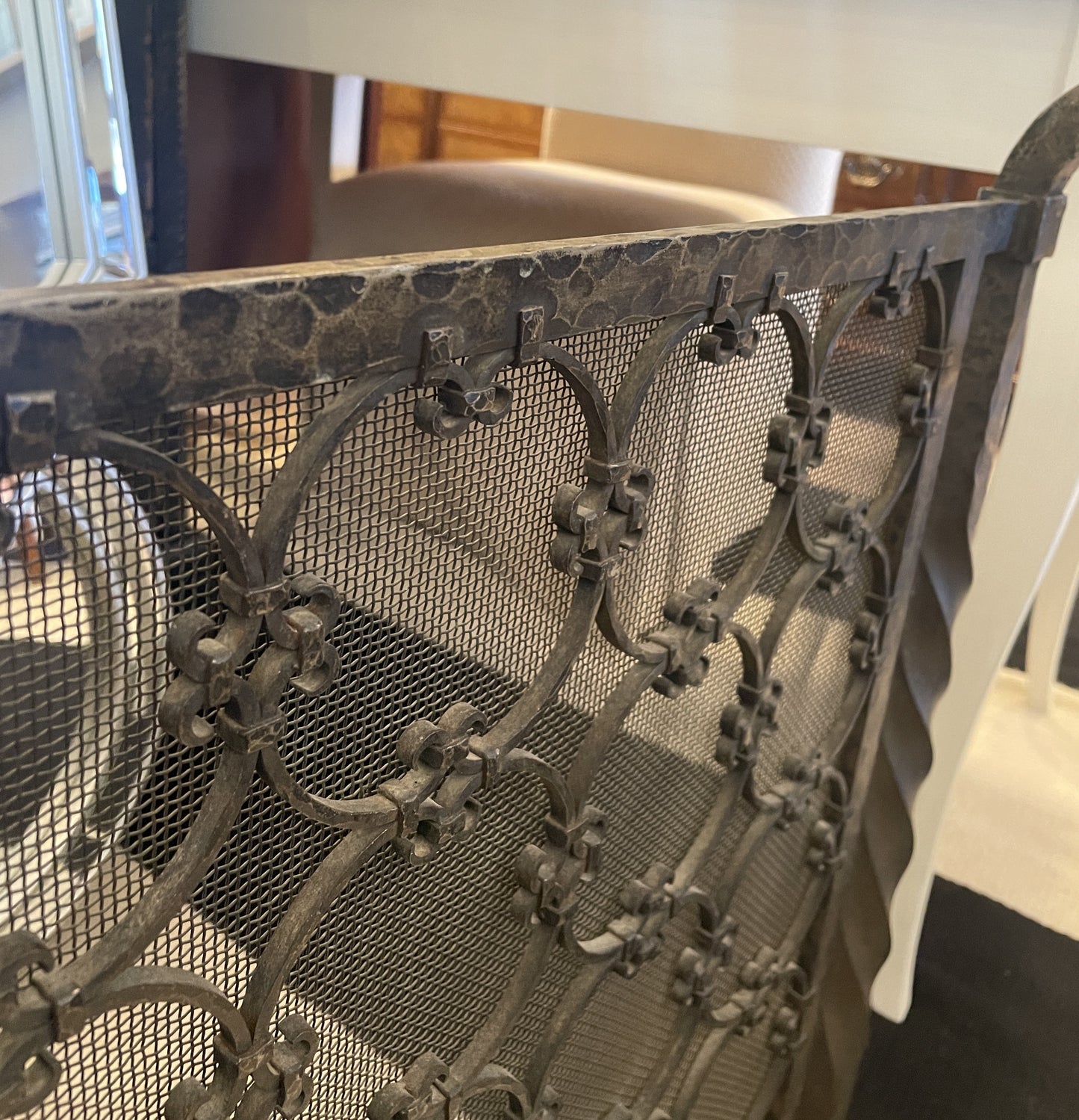 Forged Iron Figural Fireplace Spark Screen with Dragon Detail (0HP005)