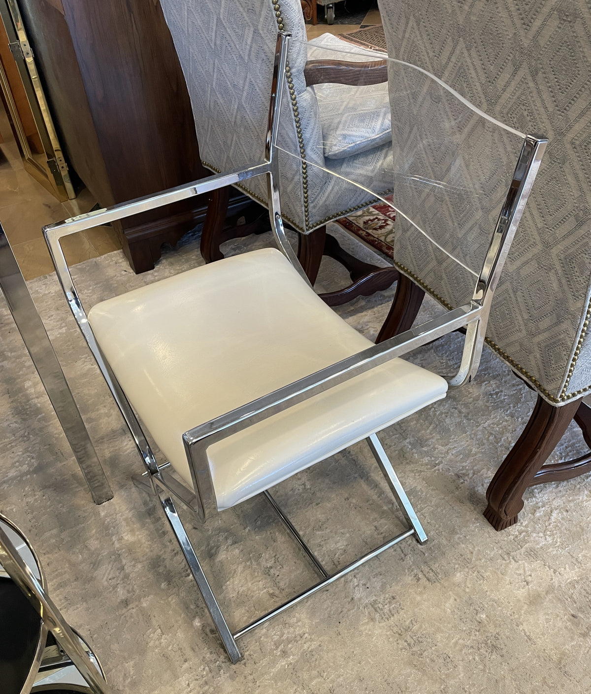 Milo Baughman Acrylic & Leather Director Chairs, Set of 4, AS IS (0A900U)