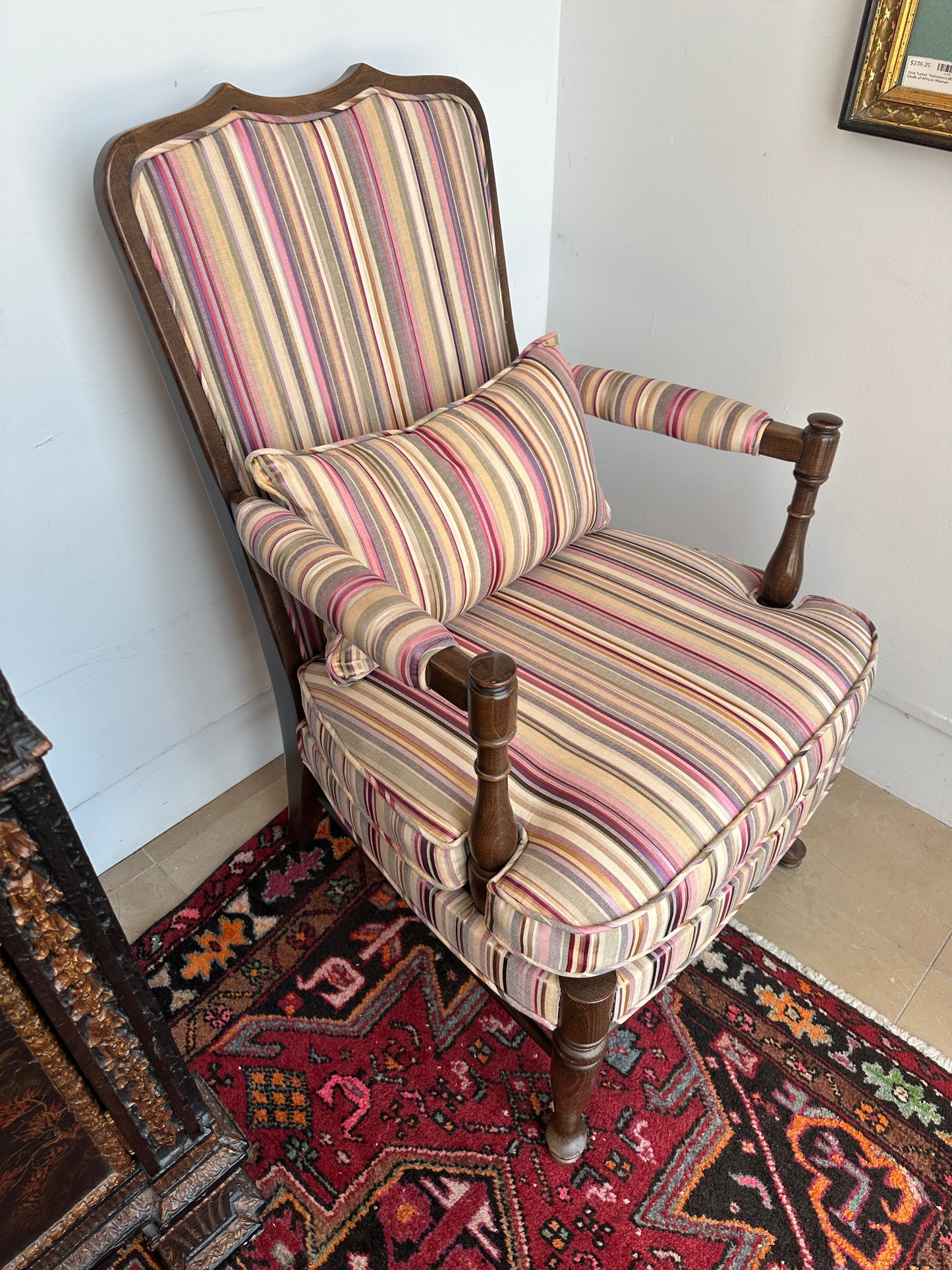 Ethan Allen Arm Chair, Reupholstered in A Stripe (0OE002, 0OE001) (Two Available)