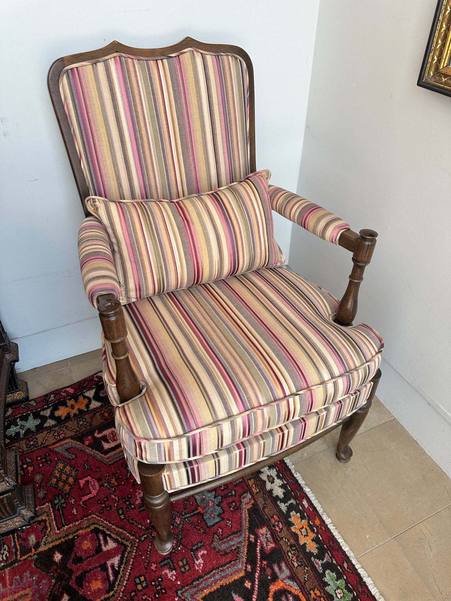 Ethan Allen Arm Chair, Reupholstered in A Stripe (0OE002, 0OE001) (Two Available)
