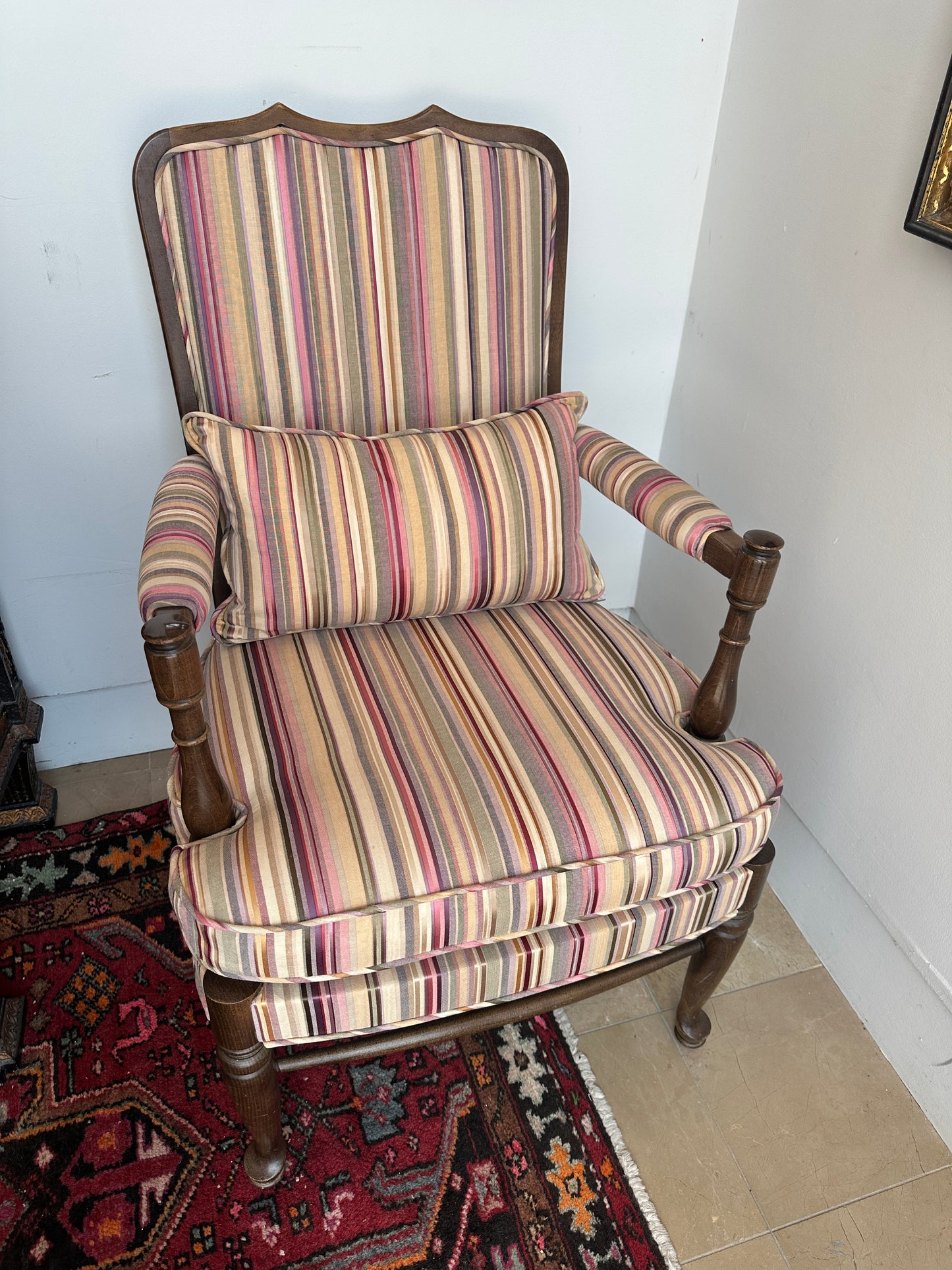 Ethan Allen Arm Chair, Reupholstered in A Stripe (0OE002, 0OE001) (Two Available)