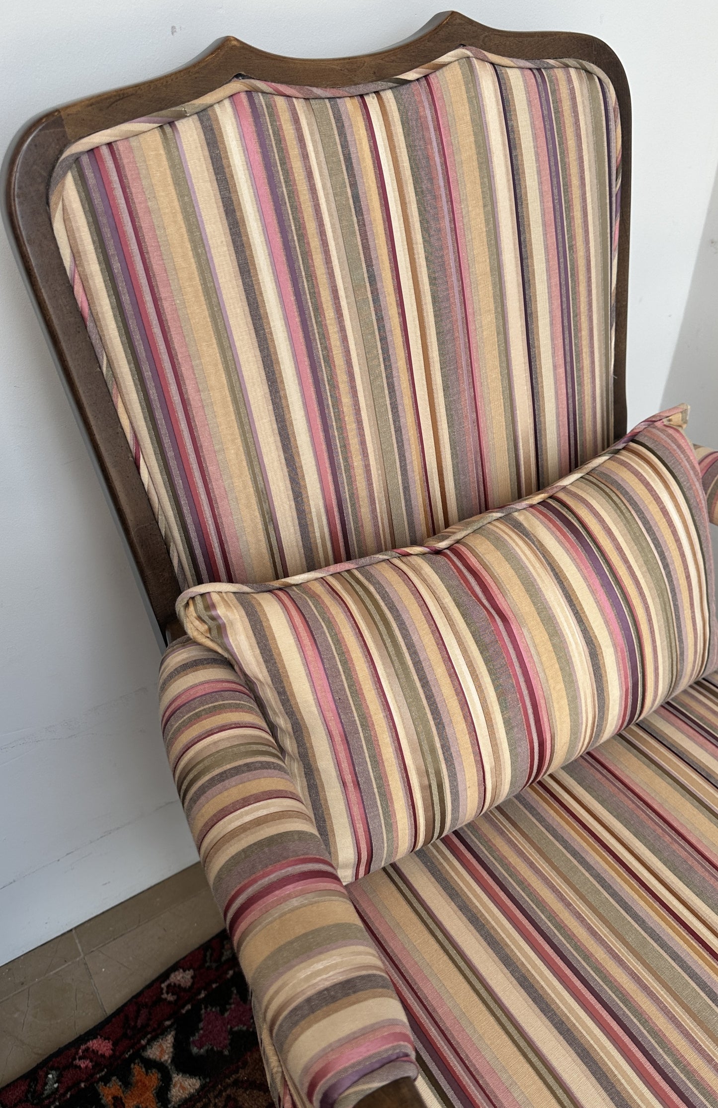Ethan Allen Arm Chair, Reupholstered in A Stripe (0OE002, 0OE001) (Two Available)