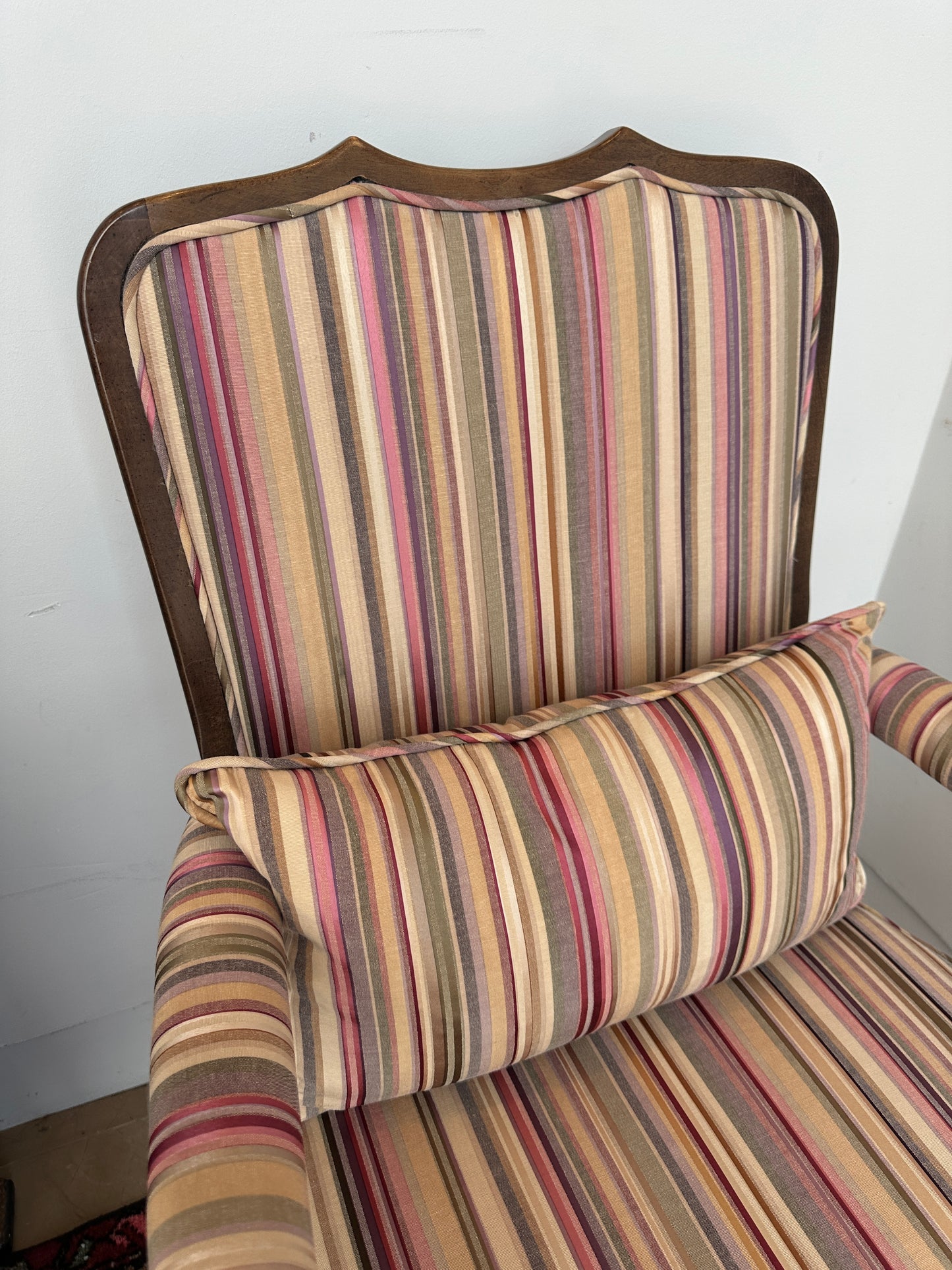 Ethan Allen Arm Chair, Reupholstered in A Stripe (0OE002, 0OE001) (Two Available)