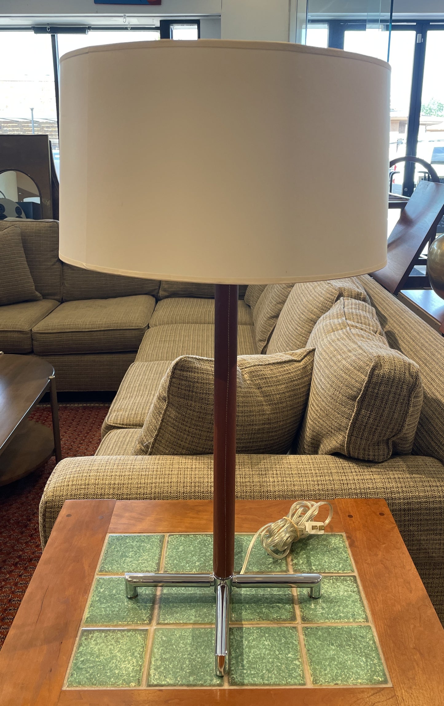 Nessen Leather Wrapped Table Lamp with Chrome Base (01B01R)