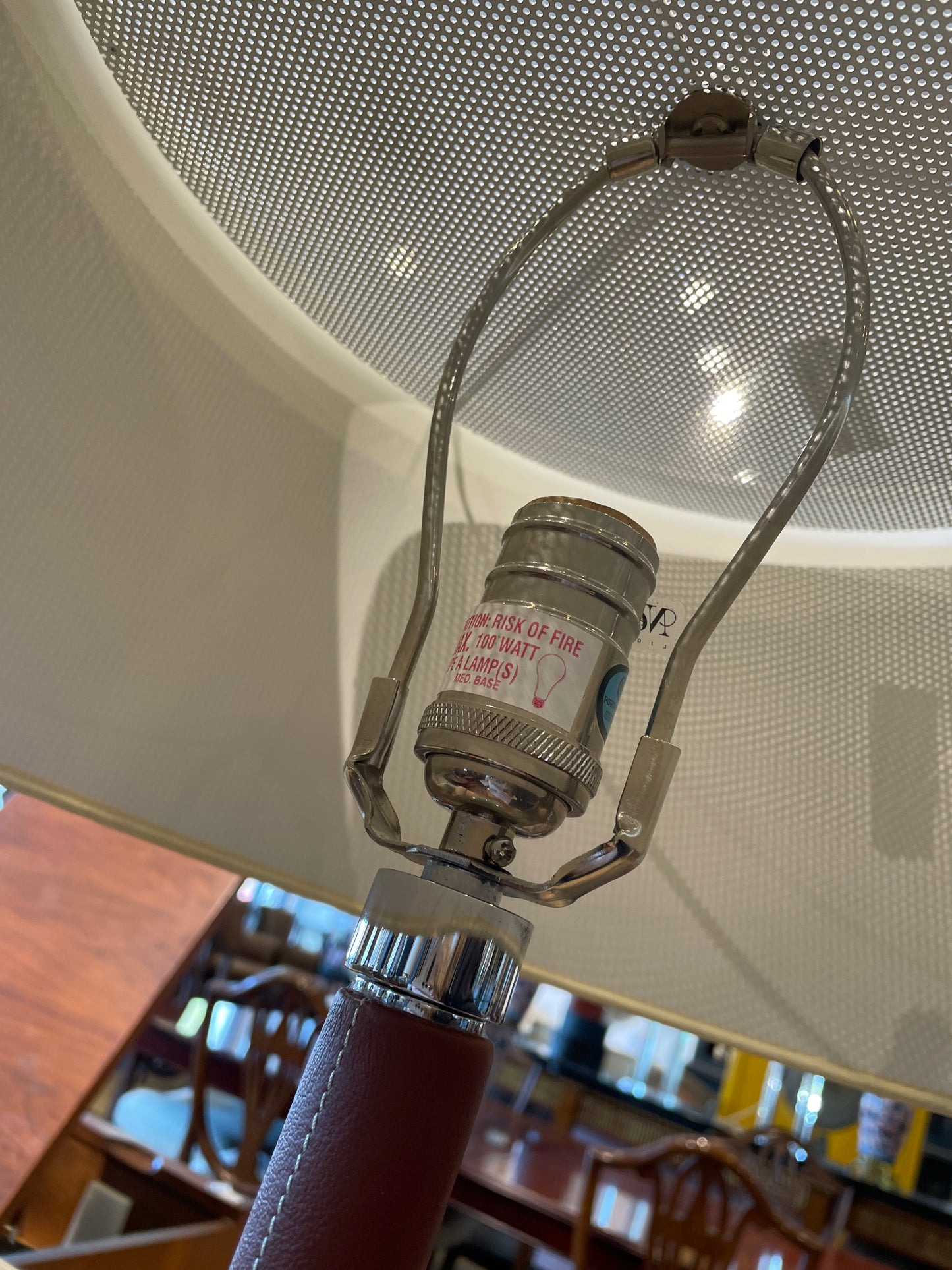 Nessen Leather Wrapped Table Lamp with Chrome Base (01B01R)