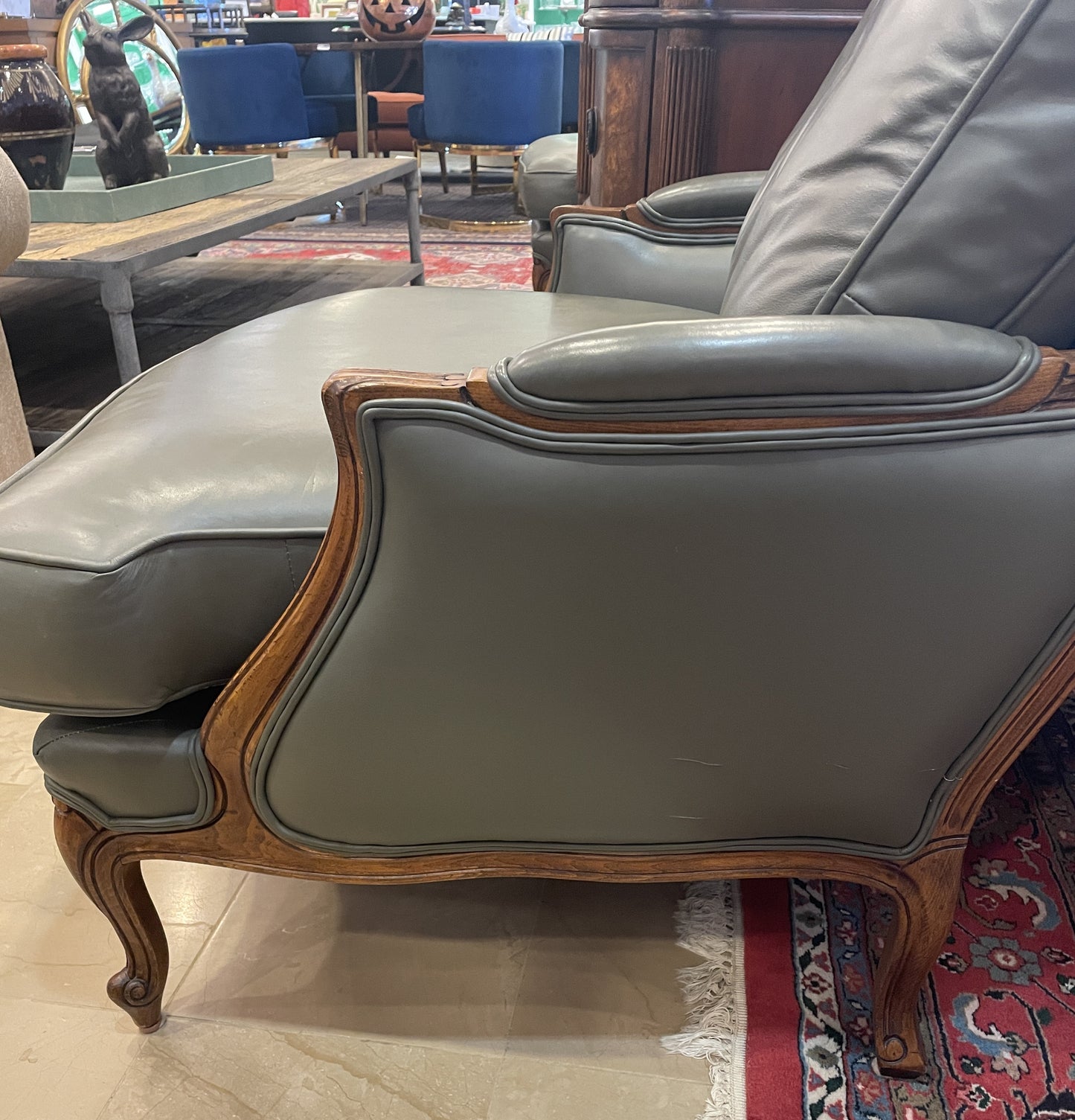 Ethan Allen Versailles Leather Bergère Chair (Two Available) (0HS002)