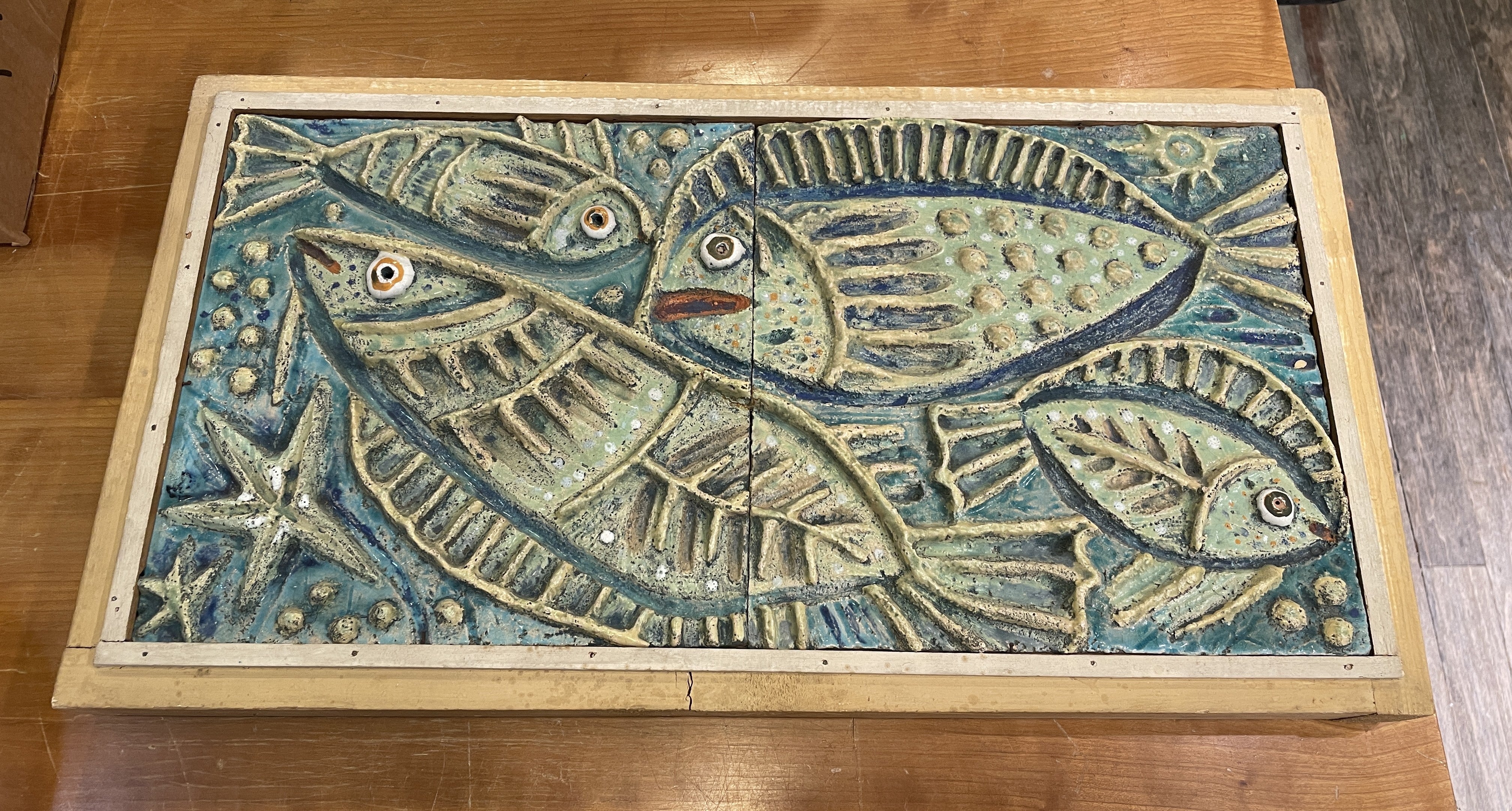 Panos Valsamaki セラミック・ウォールパネル Panos Valsamakis (Greece, 1900-1986) Relief Ceramic Fish Tiles
