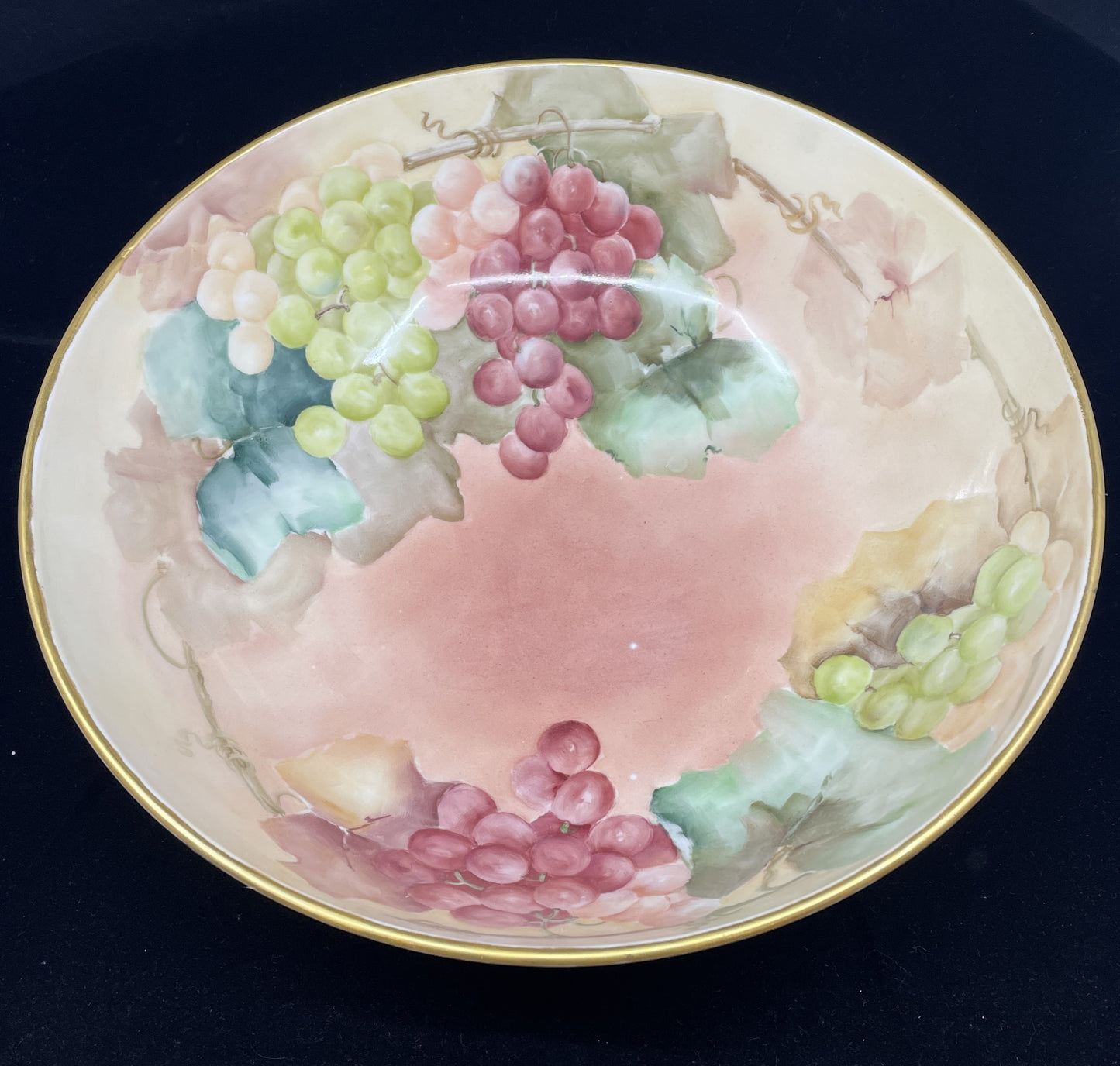 Hand Painted Porcelain Punch Bowl with Cups, Antique (0HU00E)