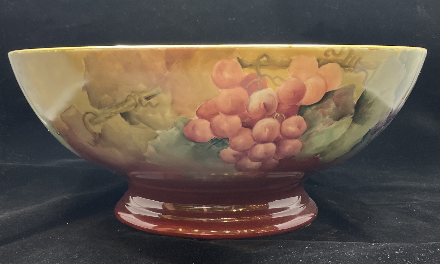 Hand Painted Porcelain Punch Bowl with Cups, Antique (0HU00E)