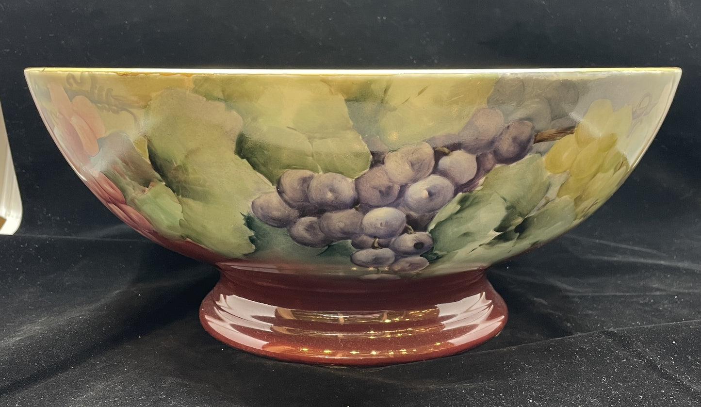 Hand Painted Porcelain Punch Bowl with Cups, Antique (0HU00E)