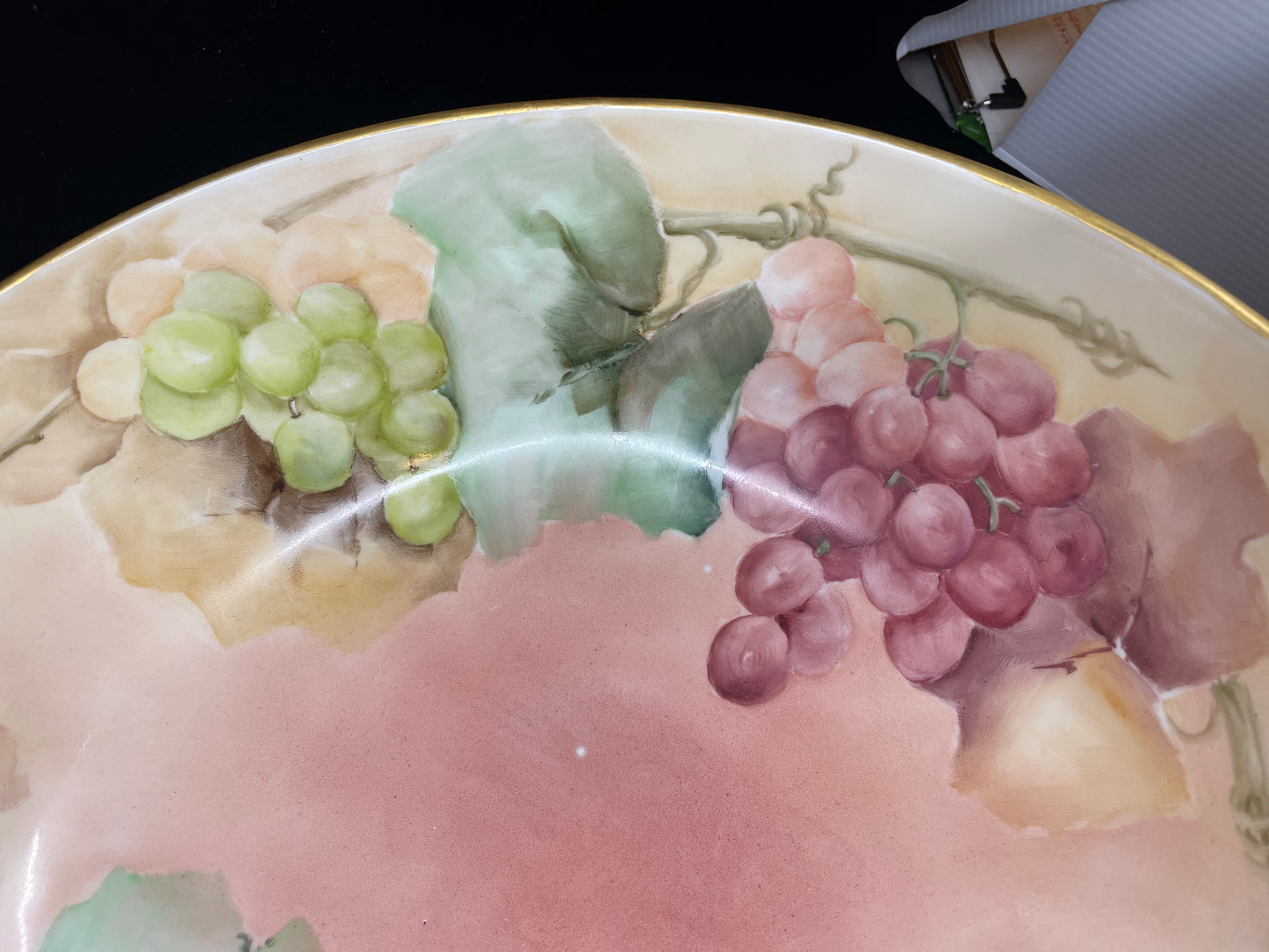 Hand Painted Porcelain Punch Bowl with Cups, Antique (0HU00E)