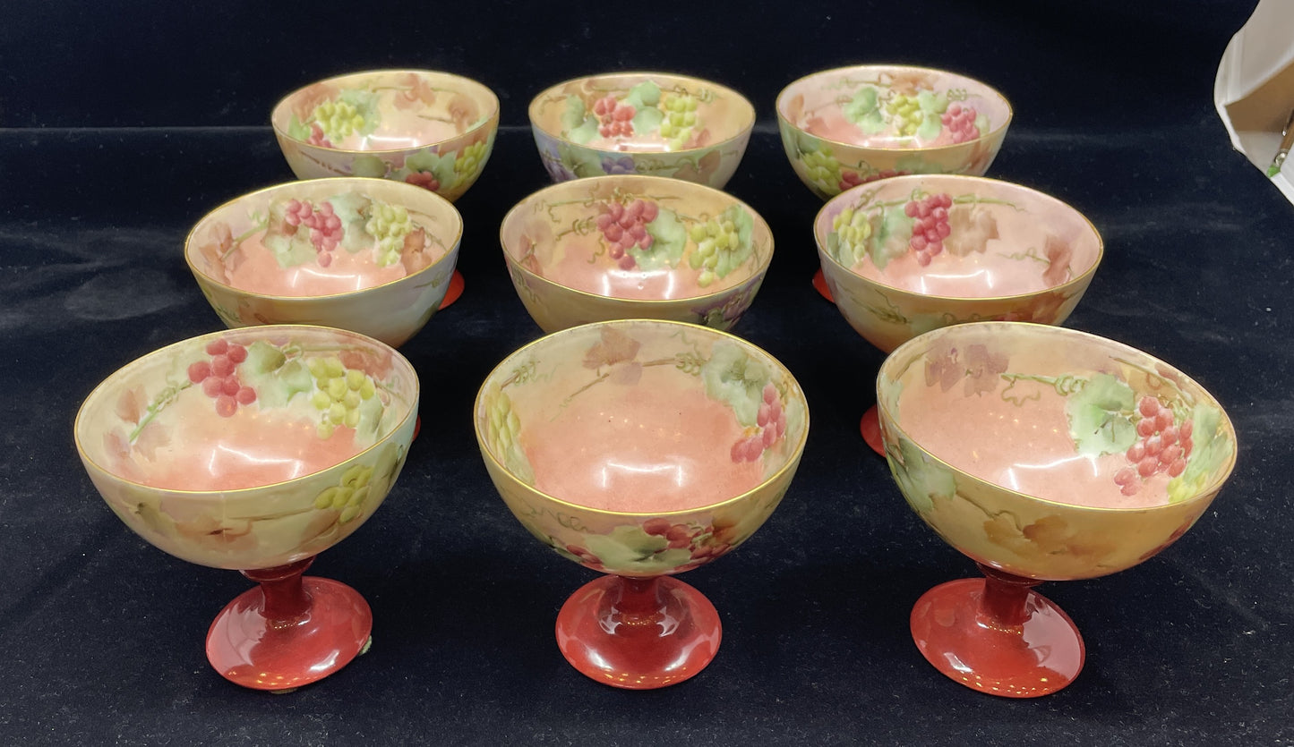 Hand Painted Porcelain Punch Bowl with Cups, Antique (0HU00E)