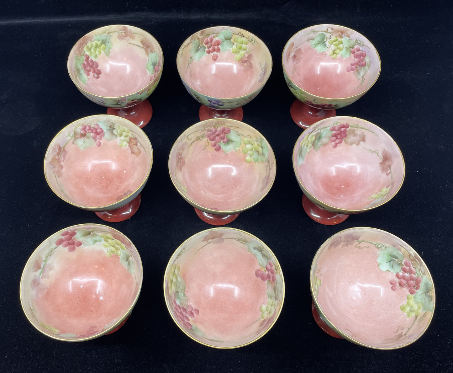 Hand Painted Porcelain Punch Bowl with Cups, Antique (0HU00E)