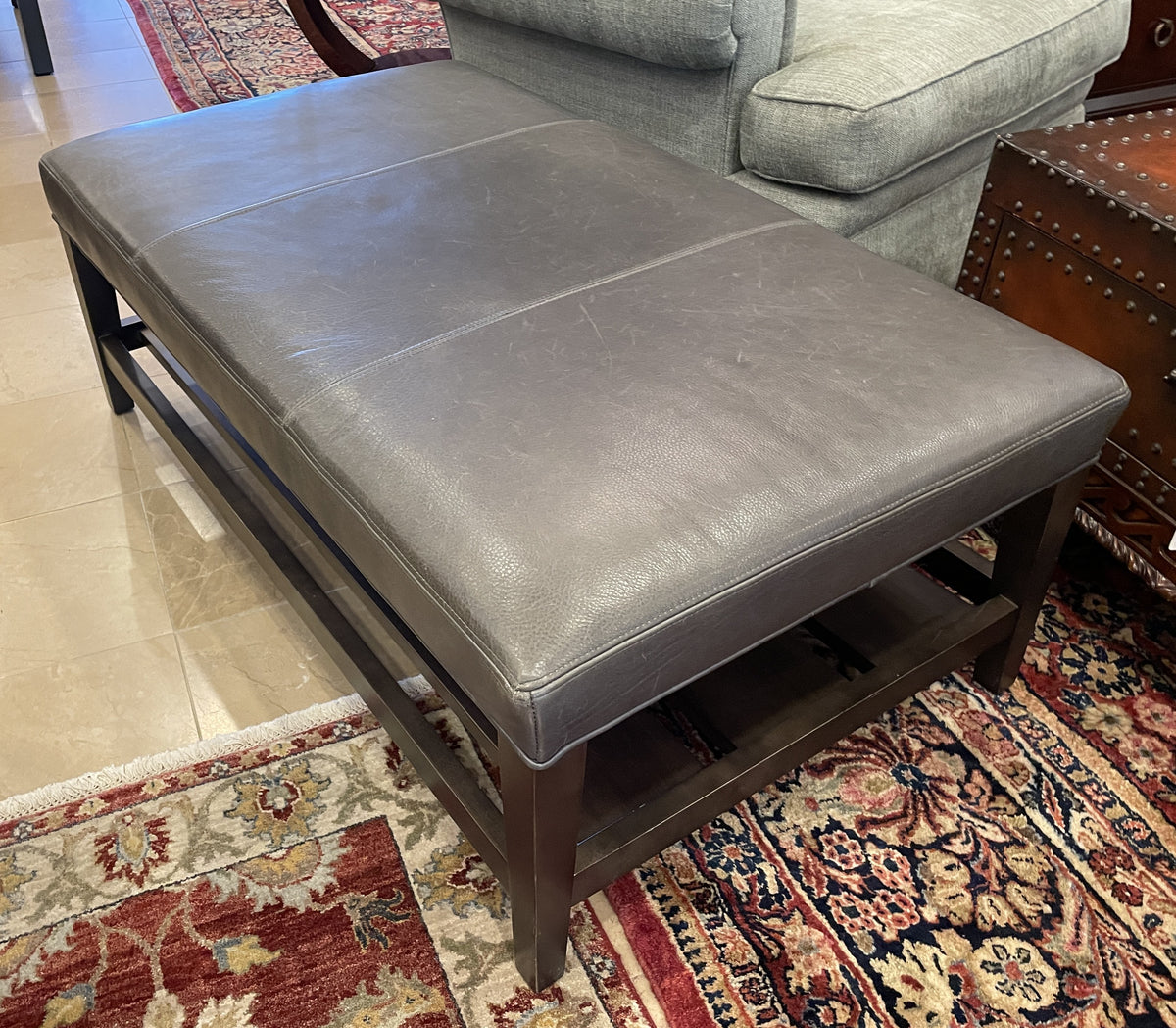Crate and Barrel Leather Ottoman or Cocktail Table (01B027)