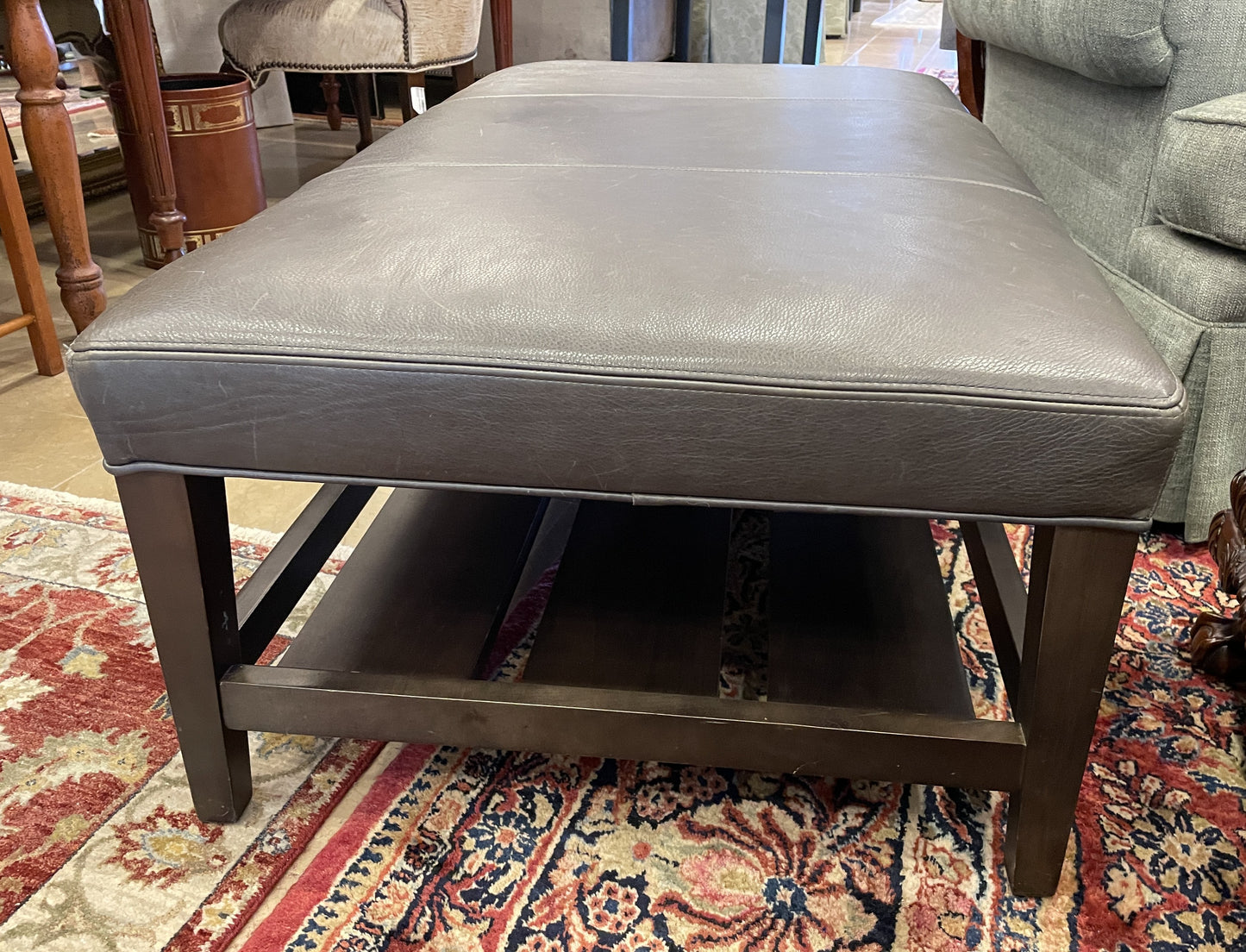 Crate and Barrel Leather Ottoman or Cocktail Table (01B027)