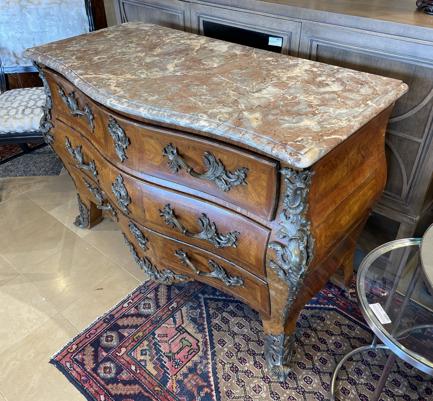 Antique Louis XV Bombe Satinwood Commode with Bronze Ormolu (05B006)
