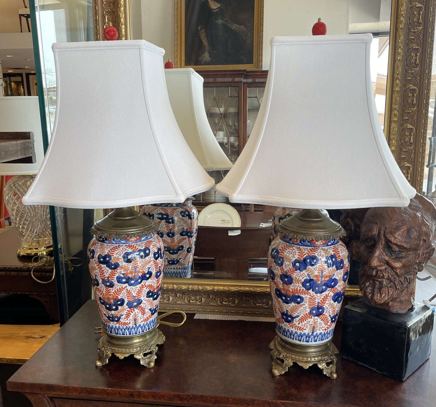 Antique 19th Century Japanese Imari Table Lamps Mounted on Bronze, a pair (05B00A)