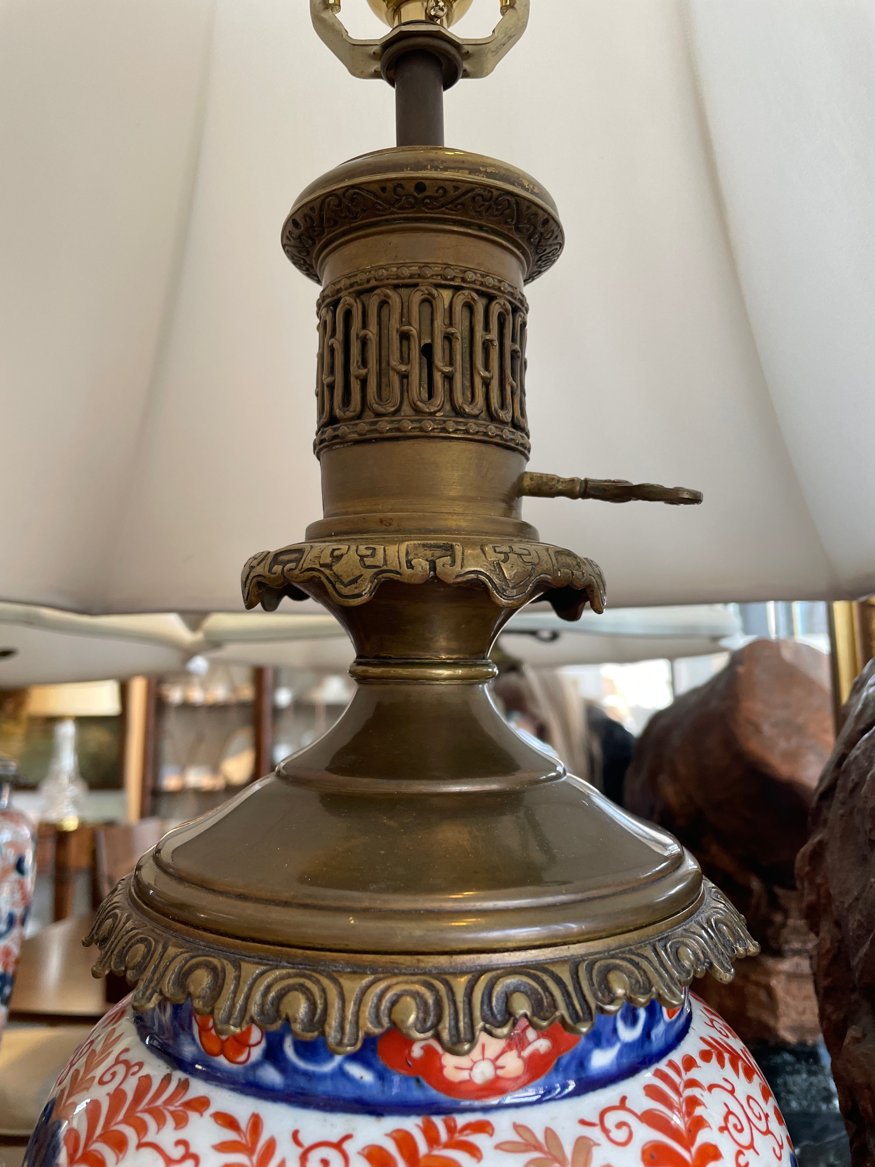 Antique 19th Century Japanese Imari Table Lamps Mounted on Bronze