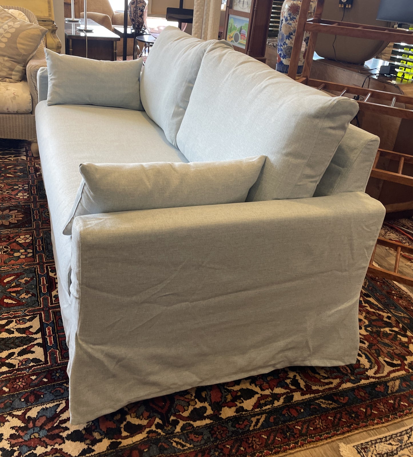 Blue Linen Sleeper Sofa (01B02U)