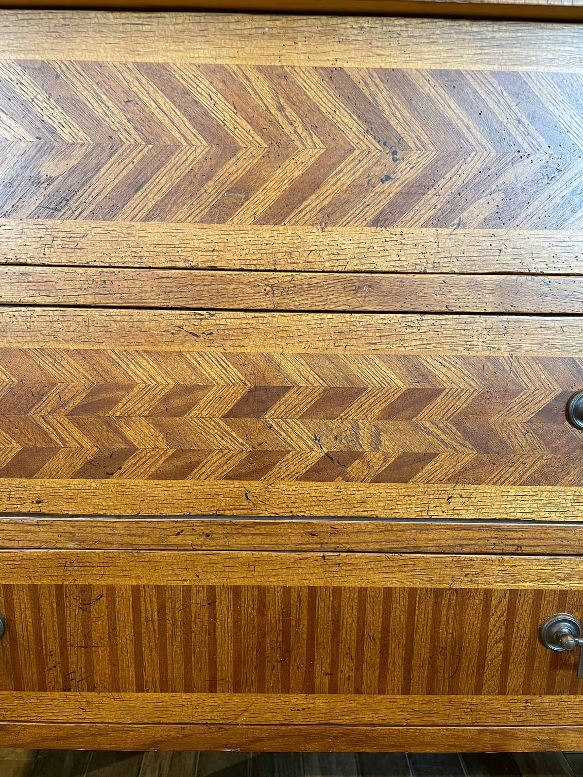 Milling Road Three Drawer Inlayed Chest, AS IS (01B02Z)