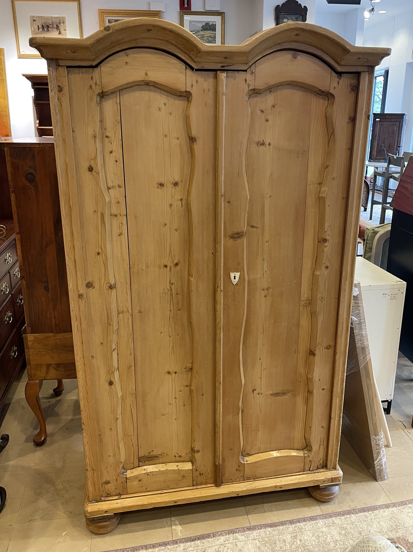 Antique Pine Armoire with Bar and Shelves (0PA004)