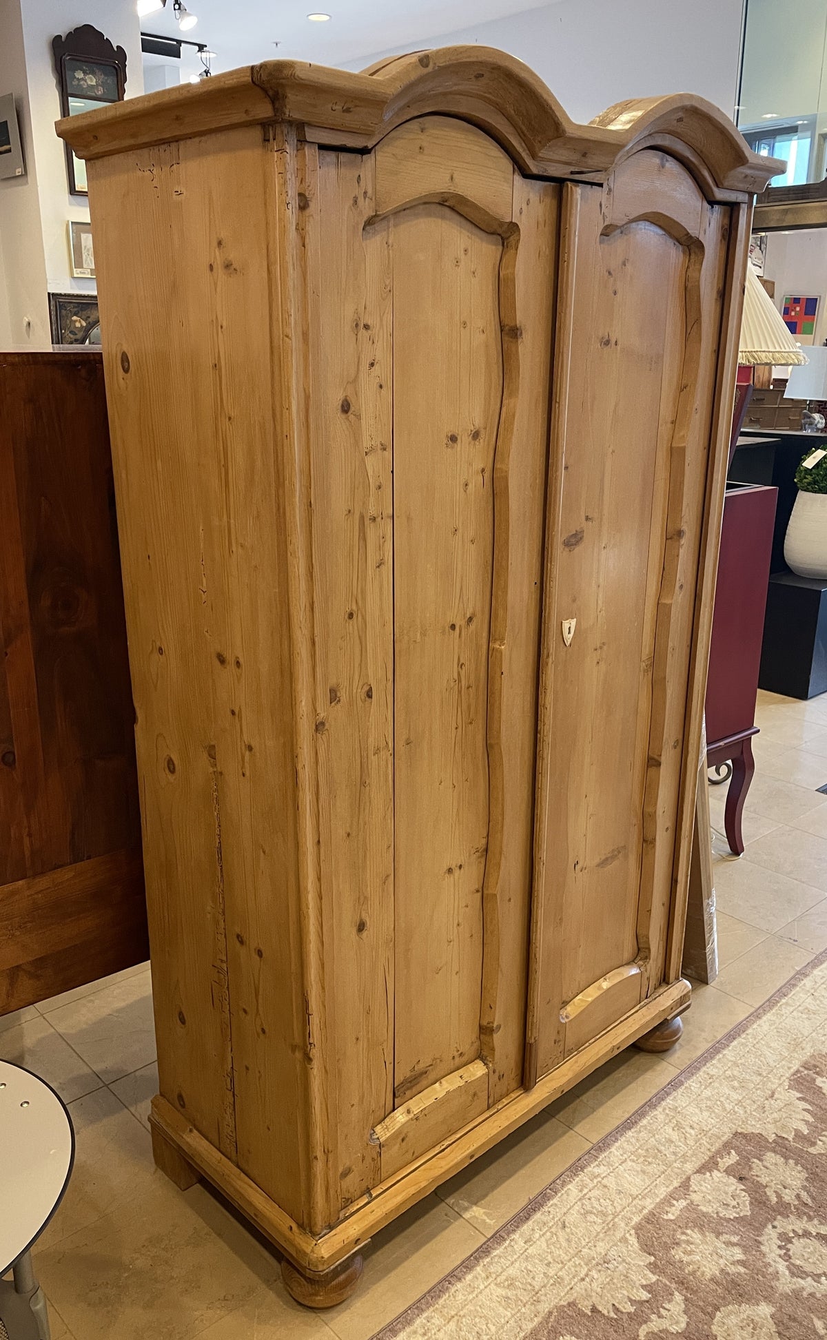 Antique Pine Armoire with Bar and Shelves (0PA004)