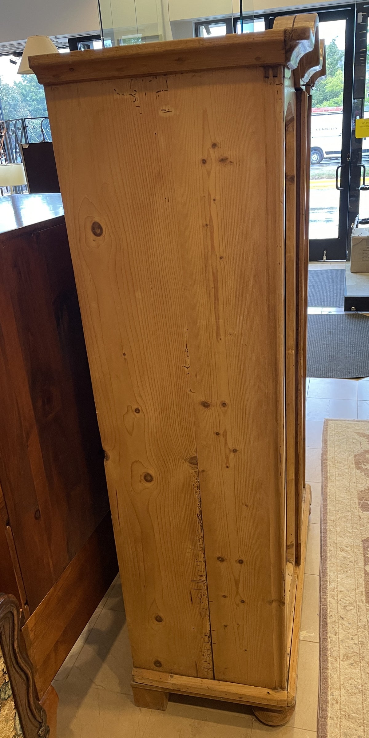Antique Pine Armoire with Bar and Shelves (0PA004)