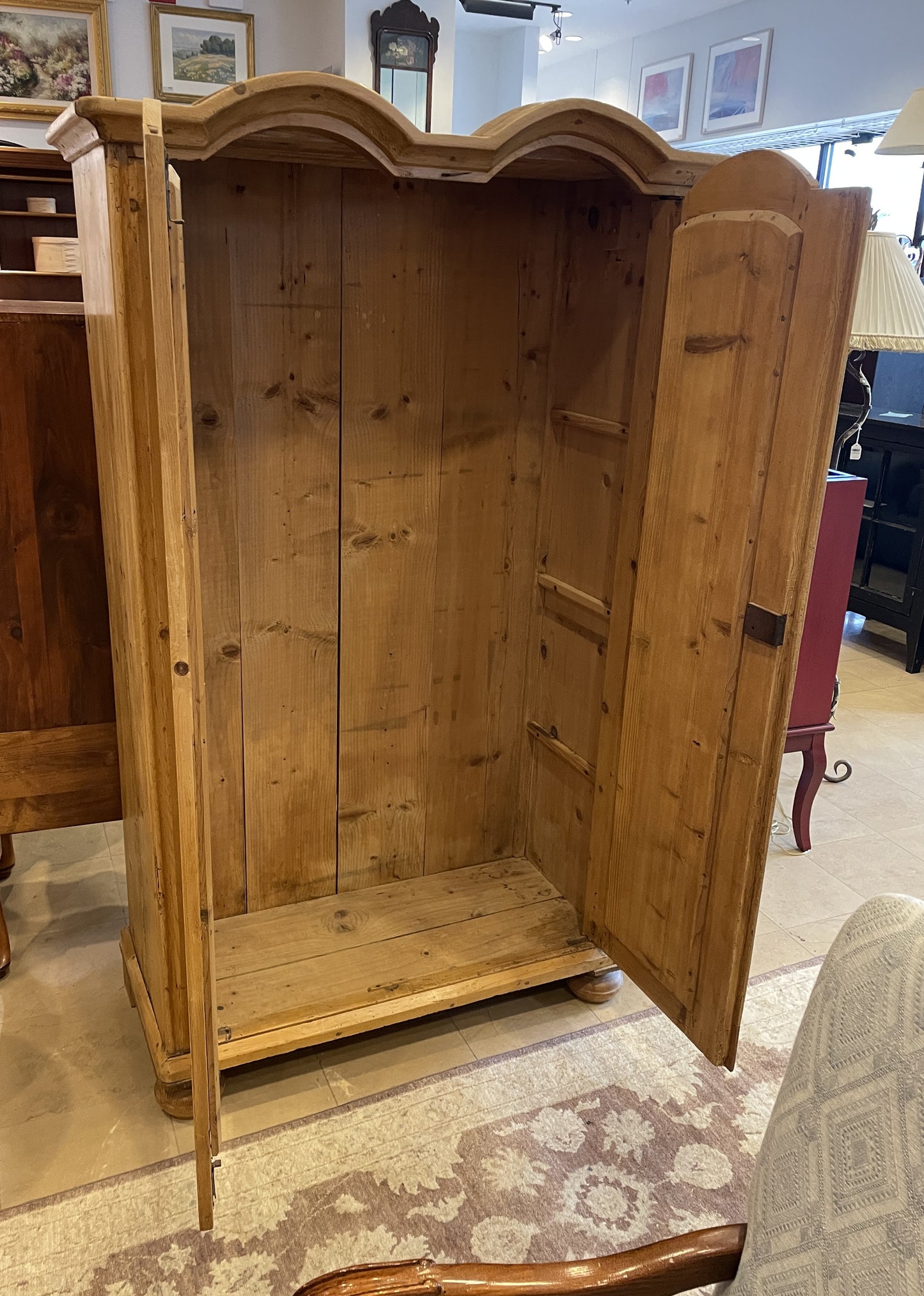 Antique Pine Armoire with Bar and Shelves (0PA004)