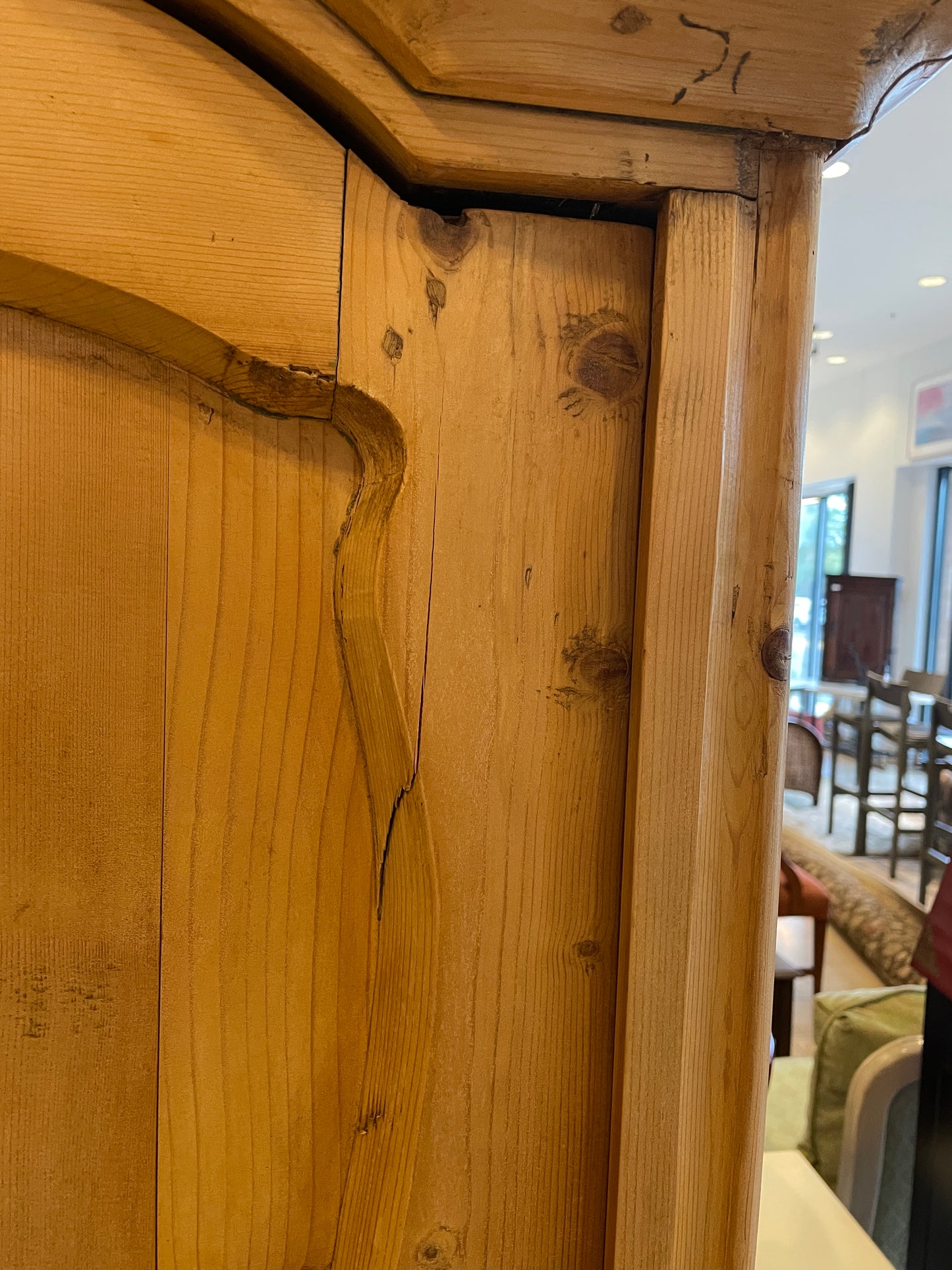 Antique Pine Armoire with Bar and Shelves (0PA004)