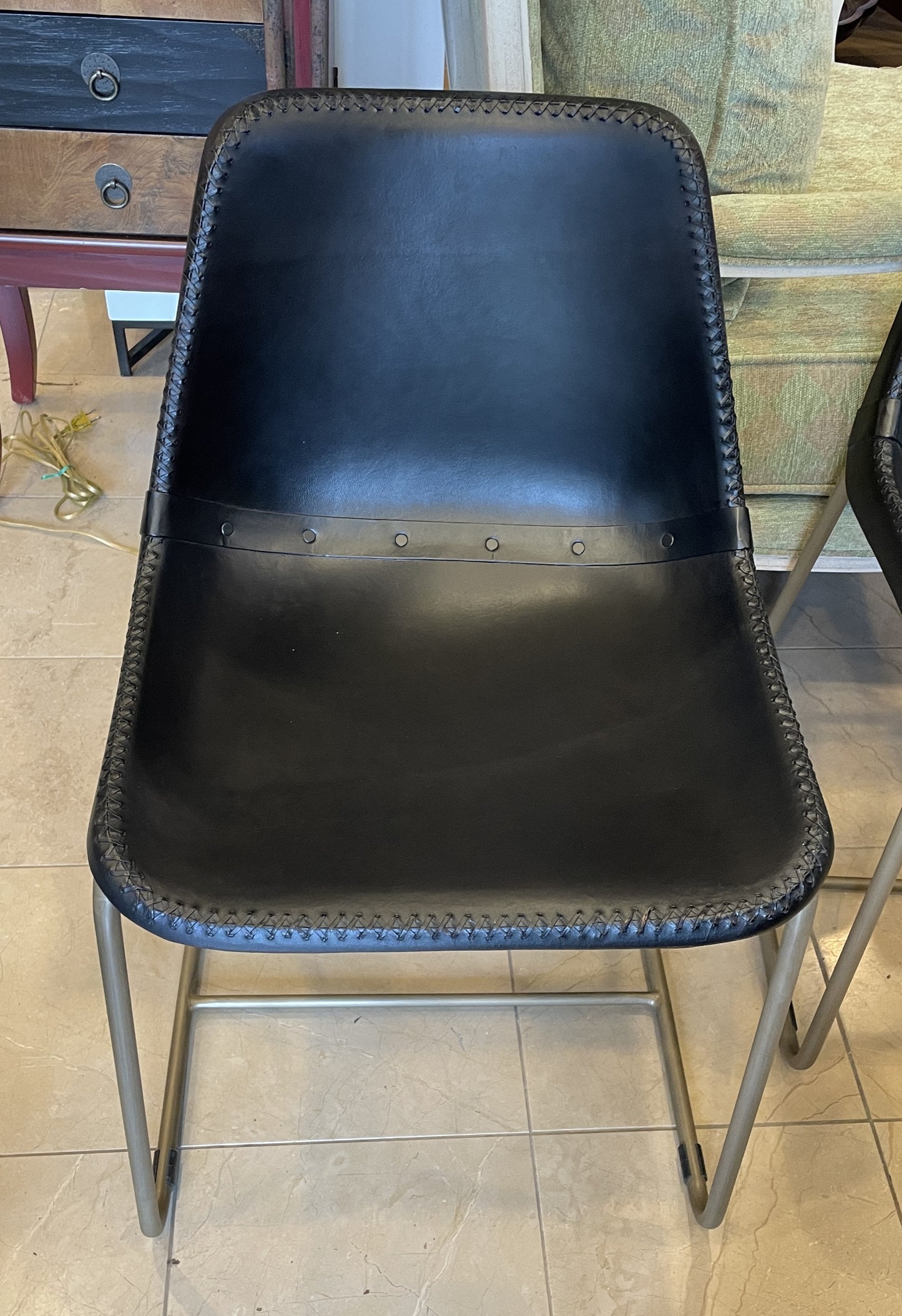CB2 Roadhouse Leather Dining Chairs in Black, set of 4 (0PH001)