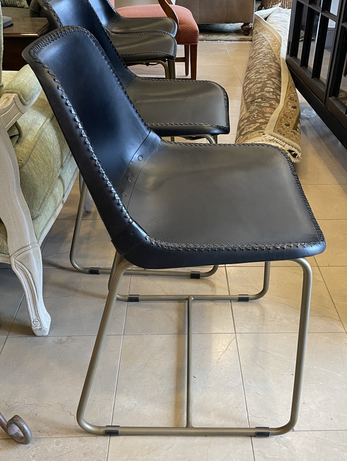 CB2 Roadhouse Leather Dining Chairs in Black, set of 4 (0PH001)