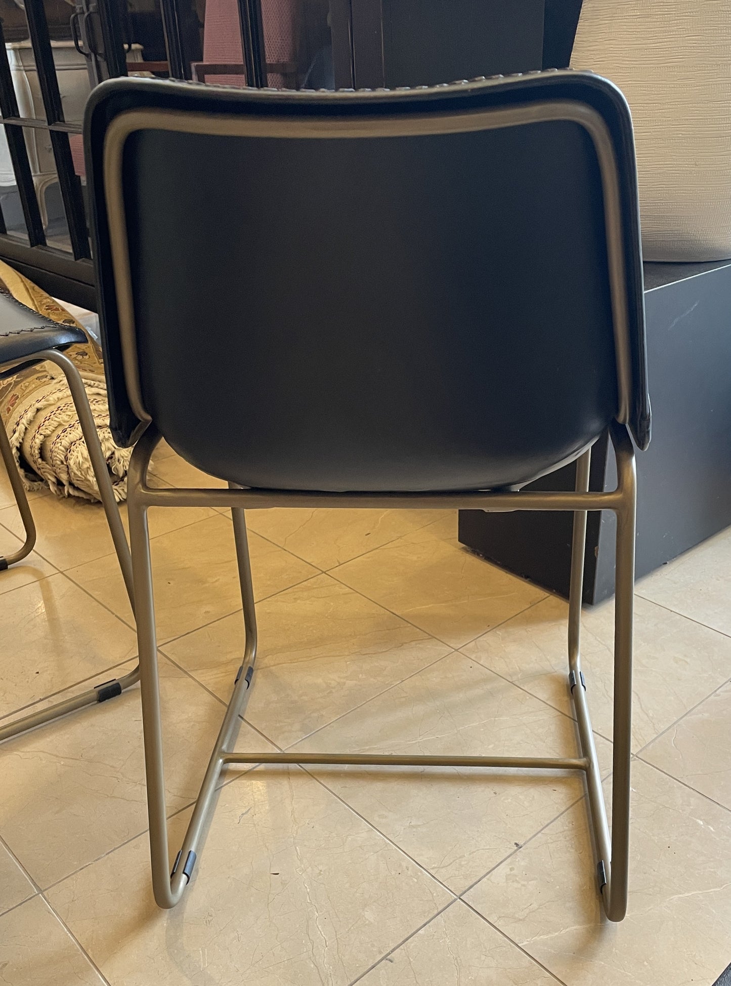 CB2 Roadhouse Leather Dining Chairs in Black, set of 4 (0PH001)