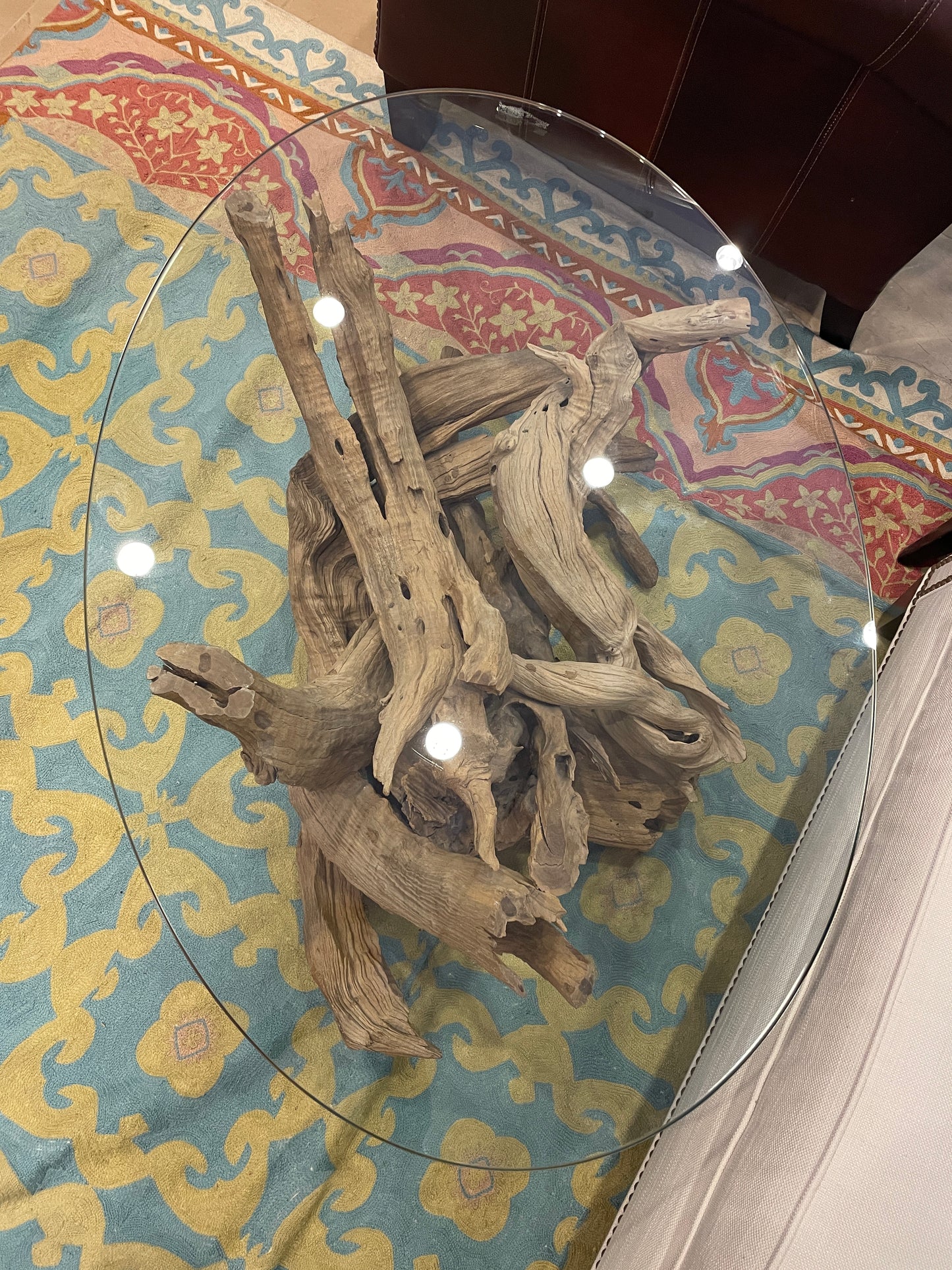 Drift Wood Coffee Table with Oval Glass Top (0HU005)