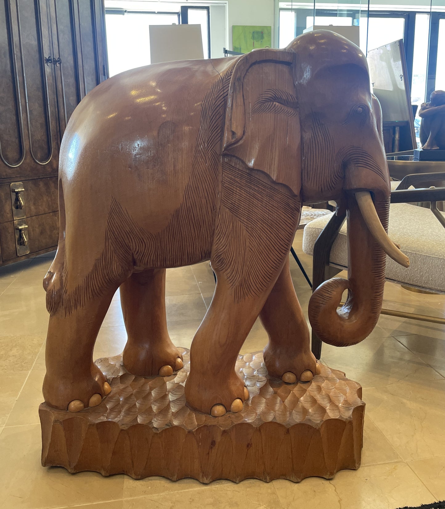 Monumental Carved Elephant Sculpture, AS IS (0LN001)