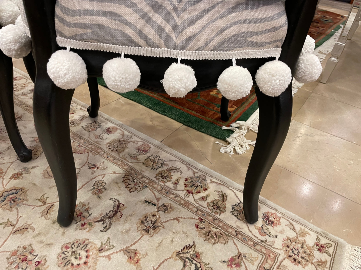 Pair of Zebra Print and Pom-Pom Side Chairs, Custom