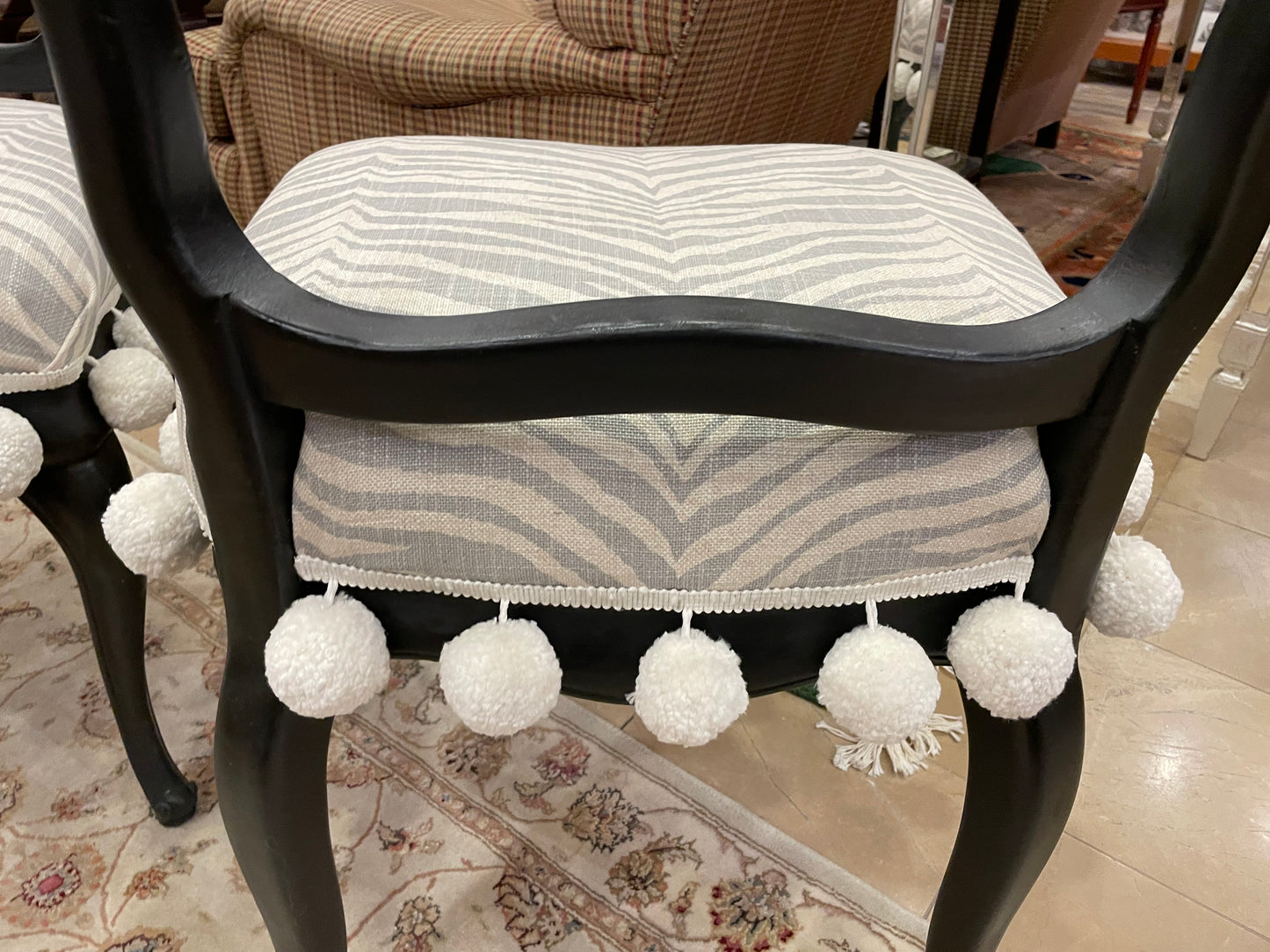 Pair of Zebra Print and Pom-Pom Side Chairs, Custom (7299)
