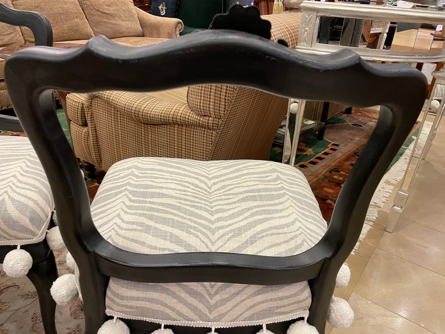 Pair of Zebra Print and Pom-Pom Side Chairs, Custom (7299)