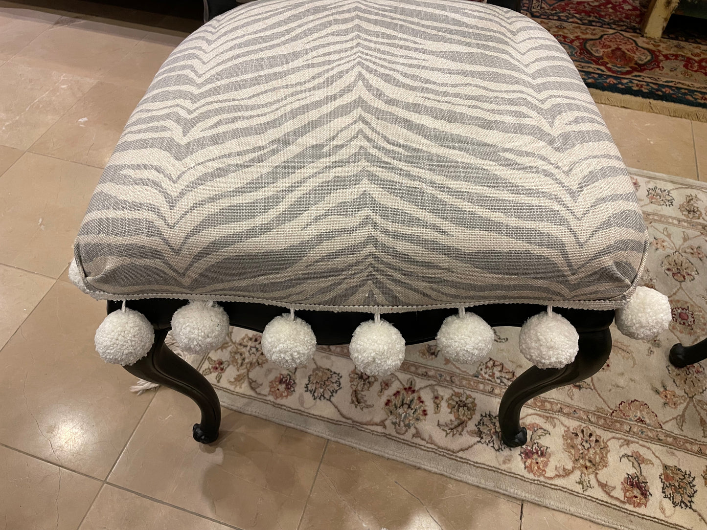 Pair of Zebra Print and Pom-Pom Side Chairs, Custom (7299)