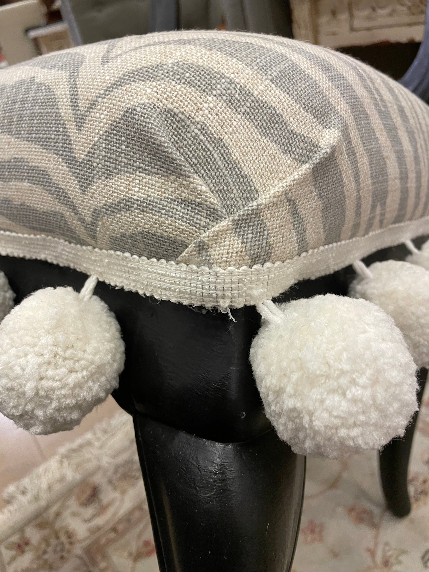 Pair of Zebra Print and Pom-Pom Side Chairs, Custom (7299)